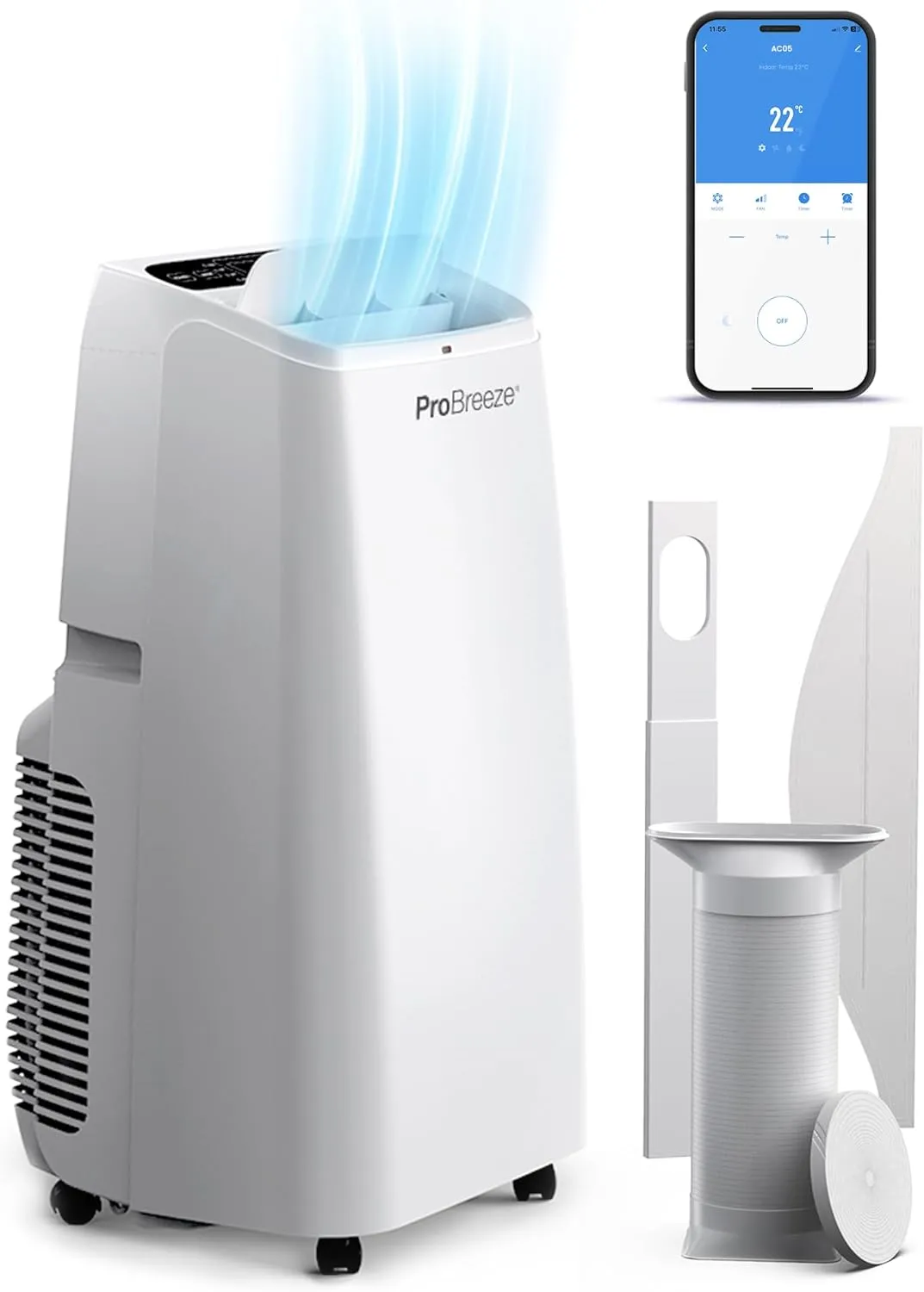 Bild von Pro Breeze 4-in-1 mobiles Klimagerät mit 12000 BTU für Räume bis 50 Quadratmeter, App und WLAN, Heiz- und Kühlfunktion, Ventilator, Luftentfeuchter, Energieklasse A und 24 Stunden Timer