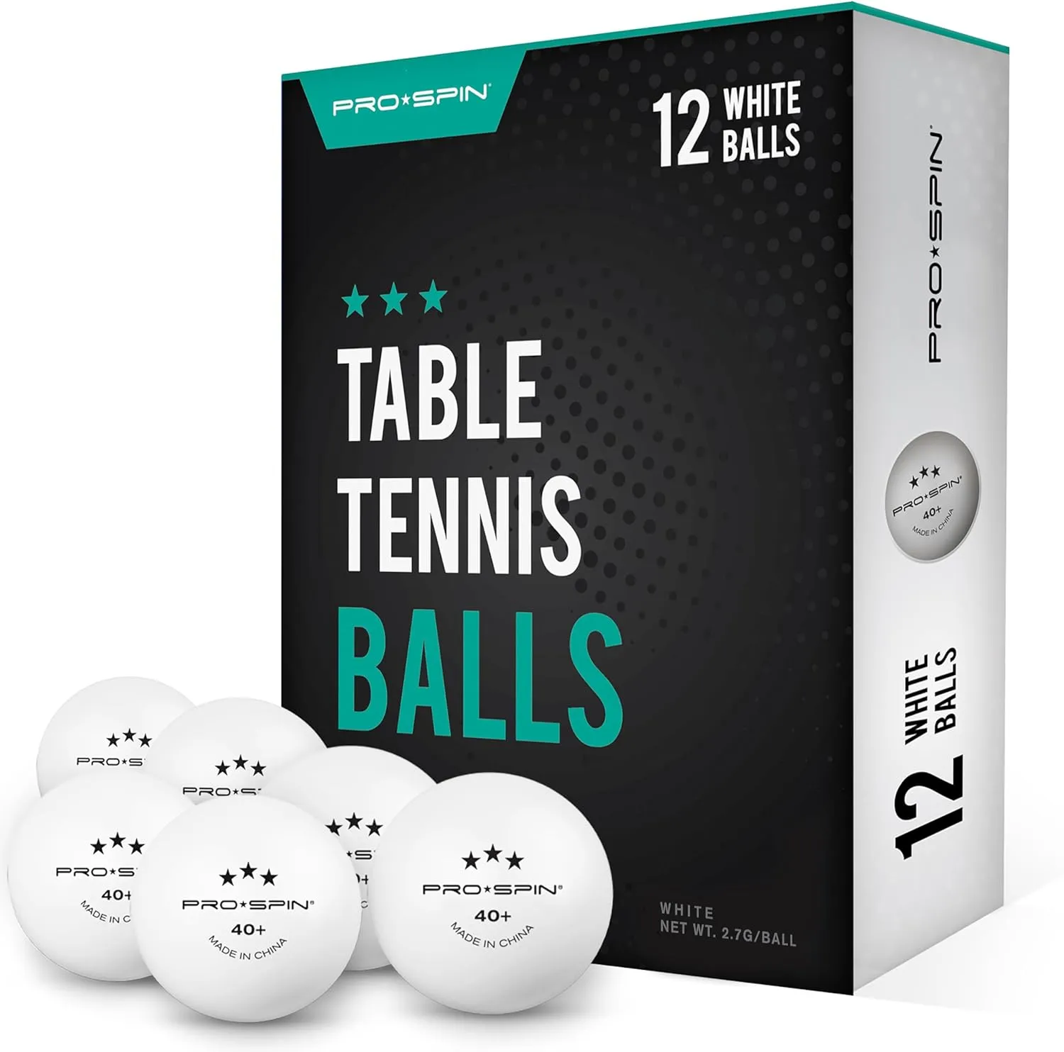 Bild von PRO SPIN Tischtennisbälle 3 Sterne 40+ in Weiß, robust für Innen- und Außeneinsatz