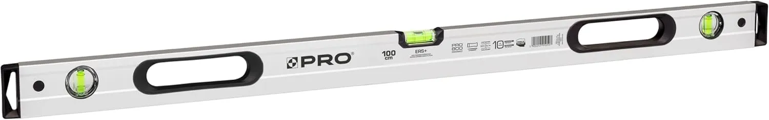 Bild von PRO800 Wasserwaage 100 cm eloxiert mit ergonomischem Profil und Anti Shock Endkappen in Silber