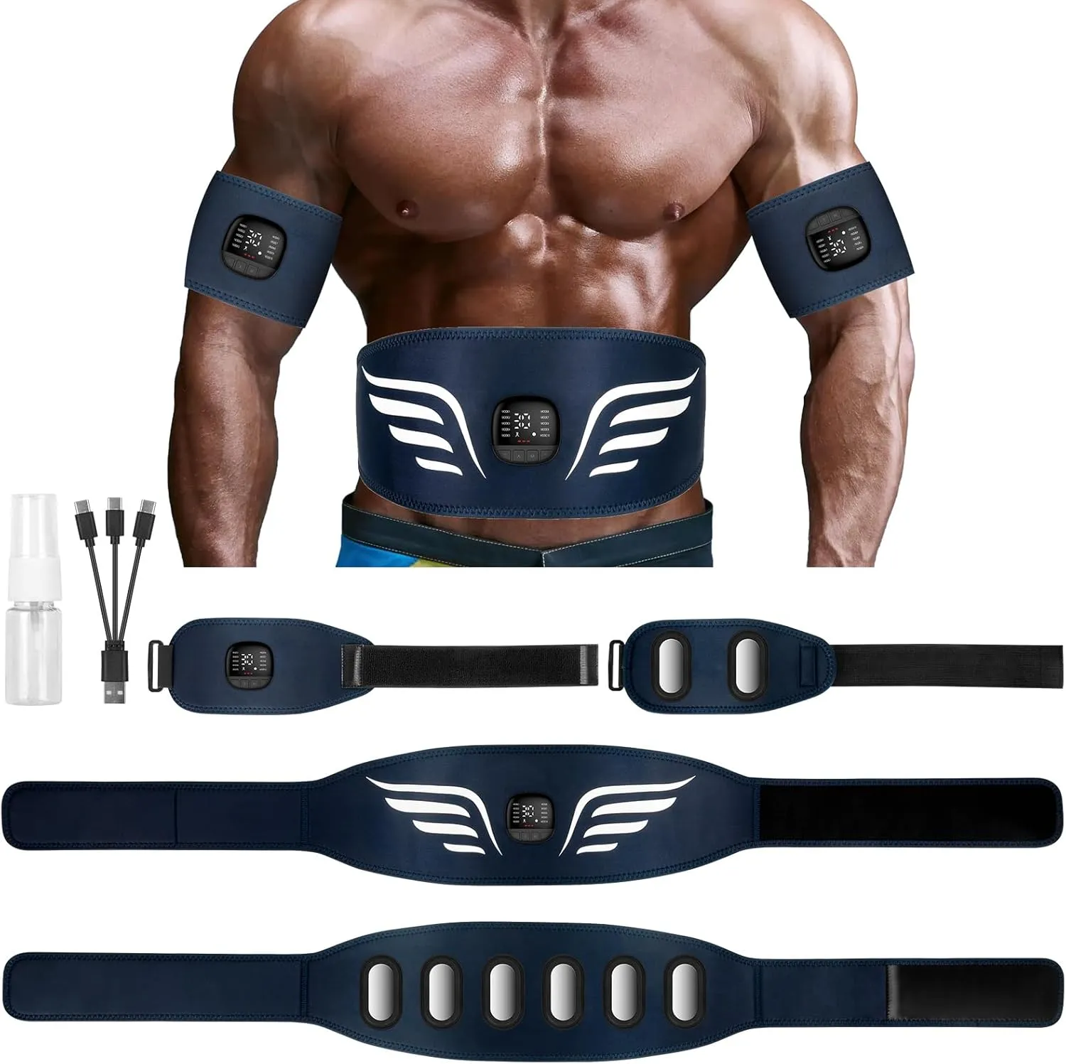 Bild von Profey EMS Bauchmuskeltrainer mit 10 Modi, 30 Intensitäten und Kalorienanzeige, USB aufladbar