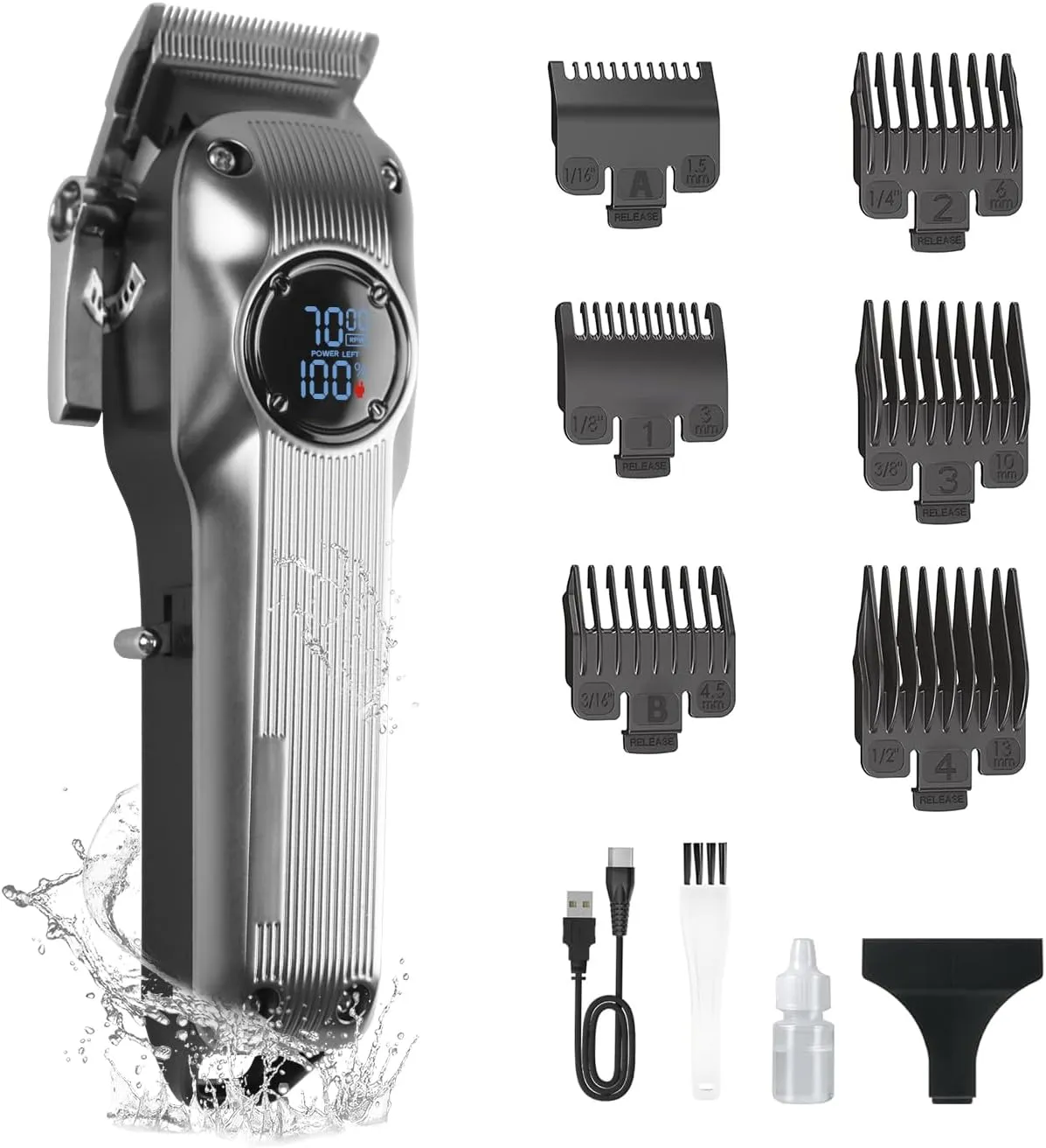 Bild von Profi Haarschneidemaschine mit LED Anzeige und 6 Führungskämmen, wiederaufladbar, ideal für Haare und Bart