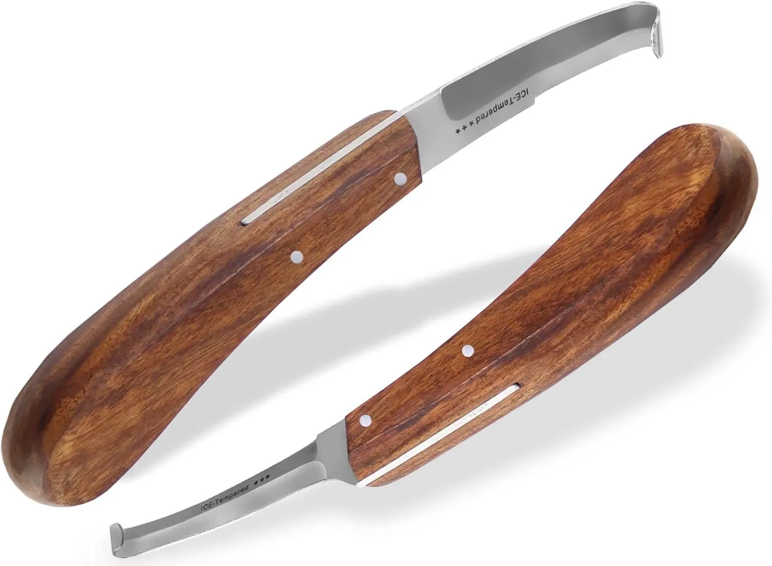 Bild von Profi Hufmesser Set mit 2 beidseitig scharfen Klingen aus rostfreiem Spezialstahl und ergonomischem Griff