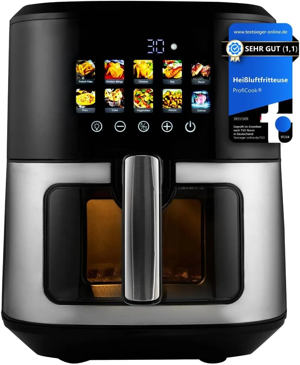 Bild von ProfiCook PC FR 1286 H Heißluftfritteuse mit 6,5 Litern und 9 Programmen, 1700 Watt, Farbdisplay und Temperaturregelung von 50 bis 200 Grad