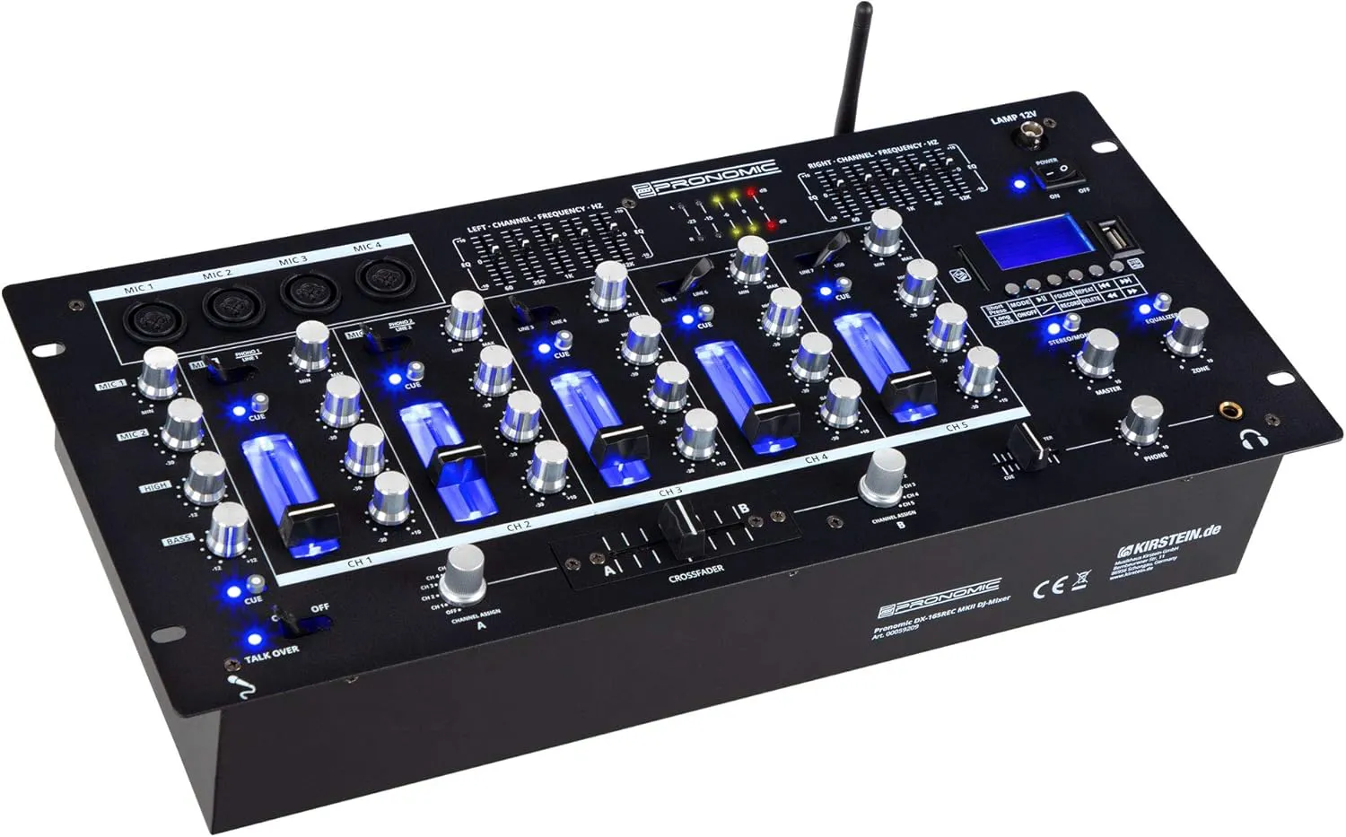 Bild von Pronomic DX-165REC MKII DJ-Mixer mit 5 Kanälen, USB, SD, Bluetooth, Cue- und Recording-Funktion sowie 4 Mikrofoneingängen und grafischem Equalizer