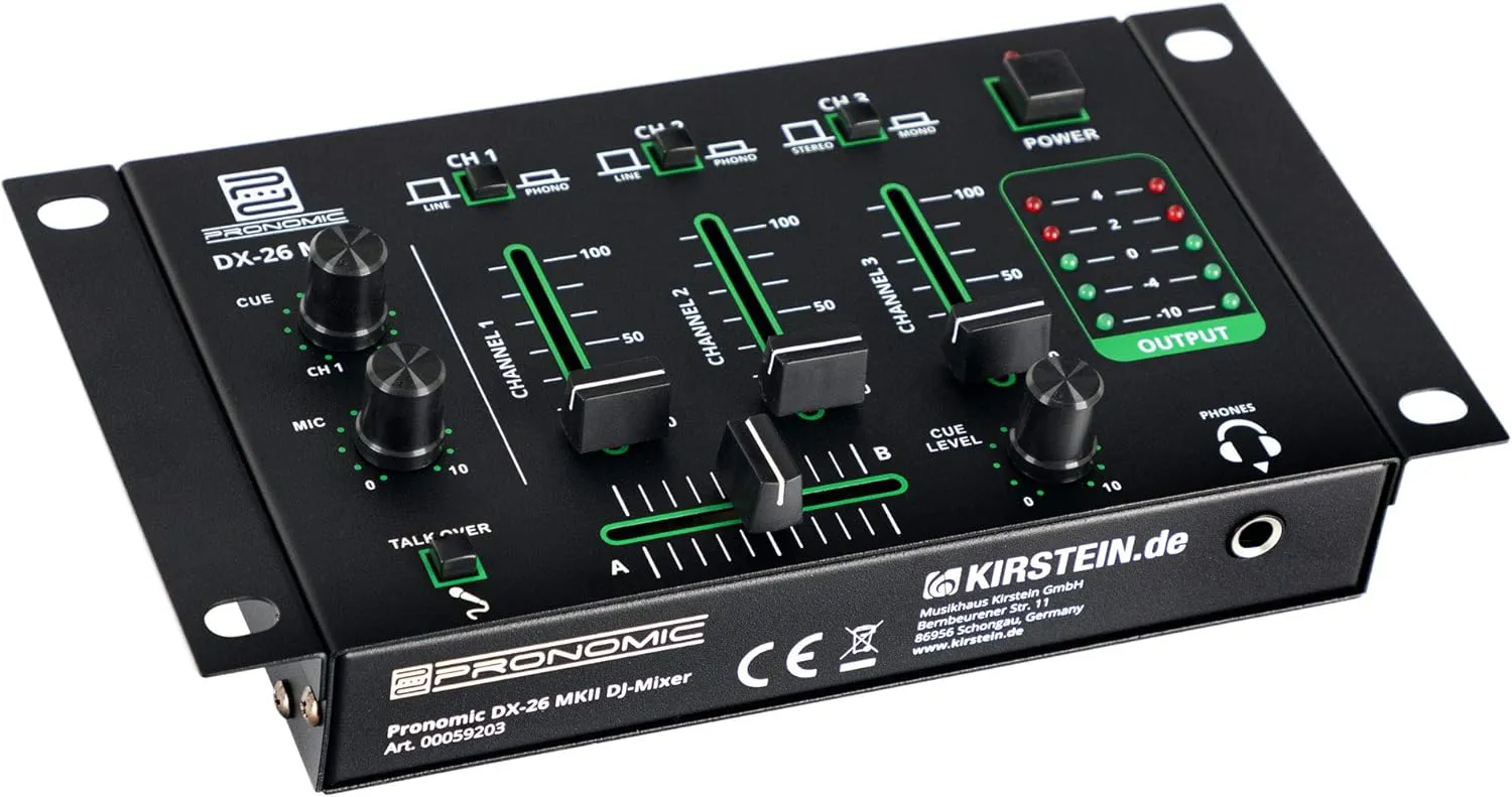 Bild von Pronomic DX-26 MKII DJ-Mixer mit 3 Kanälen, Cue-Funktion und Anschlüssen für Mikrofon und Kopfhörer