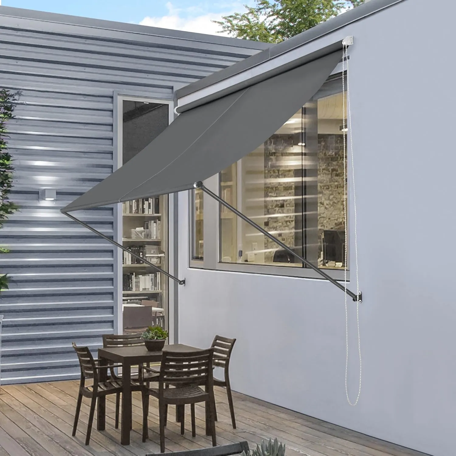 Bild von pro.tec Markise Malaga in Grau mit den Maßen 250 x 120 cm für Terrasse und Garten