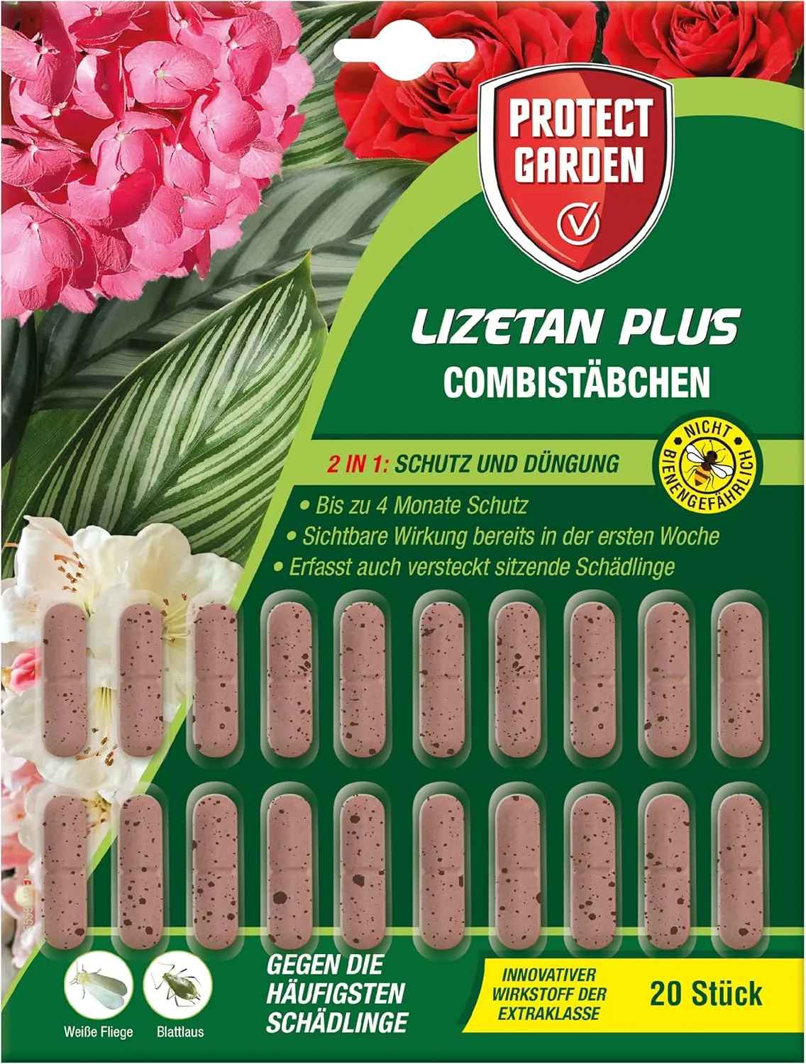 Bild von PROTECT GARDEN Lizetan Plus Combistäbchen im 20er Pack, Langzeit-Schädlingsfrei und Premium-Dünger in Einem