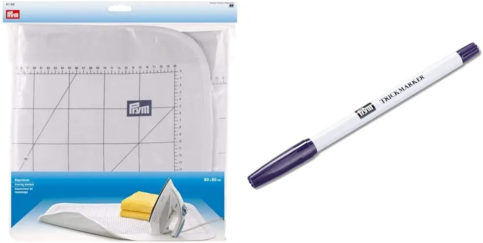 Bild von Prym Bügeldecke 611925 mit hitzereflektierender Baumwolle in Weiß, 60 x 90 cm und selbstlöschendem Trick-Marker in Violett