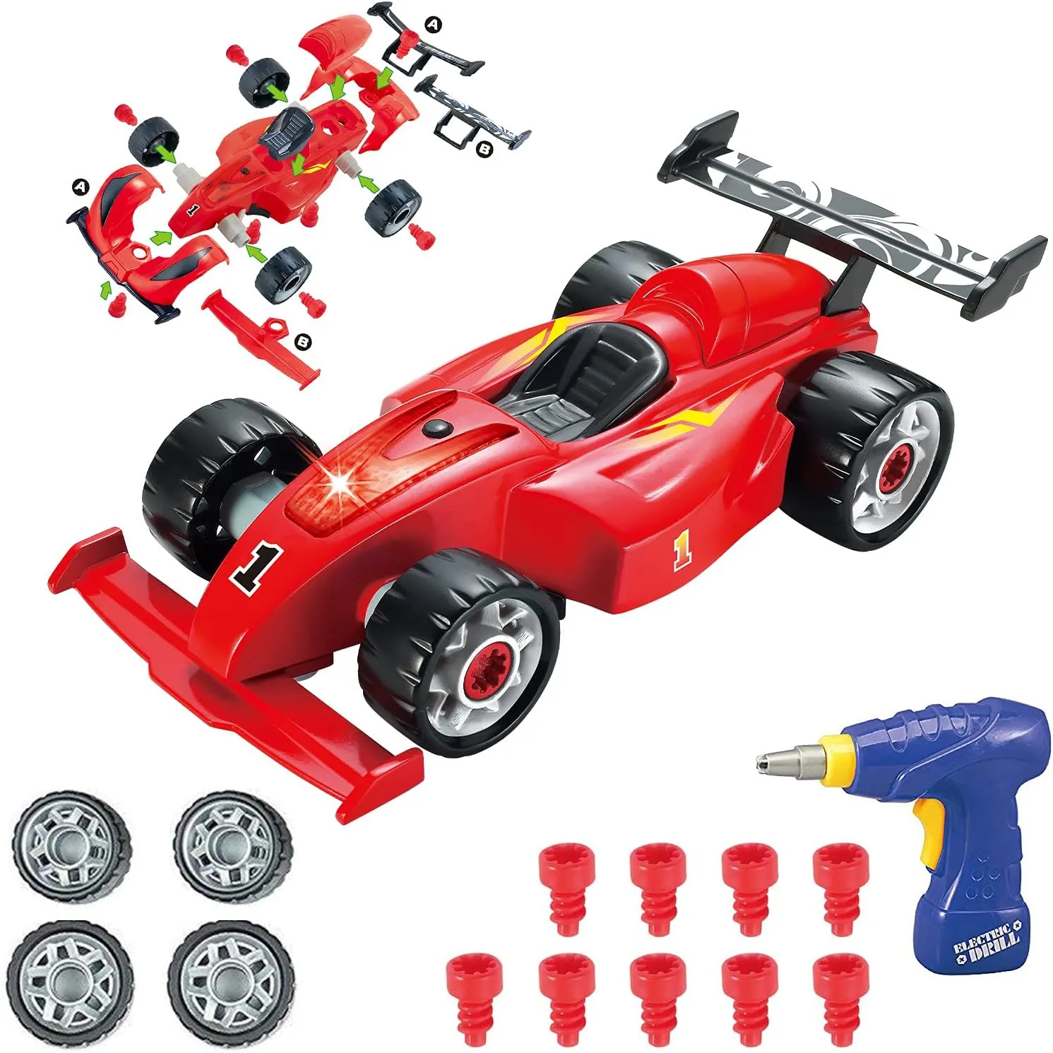 Bild von Pup Go Spielzeugauto zum Auseinandernehmen für Kinder ab 3 Jahren, 24-teilig mit elektrischer Bohrmaschine und 4 Ersatzschrauben