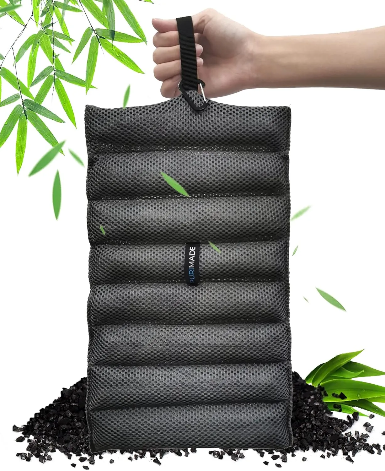 Bild von PURIMADE Luftreinigungsbeutel aus Bambuskohle 300g wiederverwendbar für Auto Küche Zimmer und Kleiderschrank