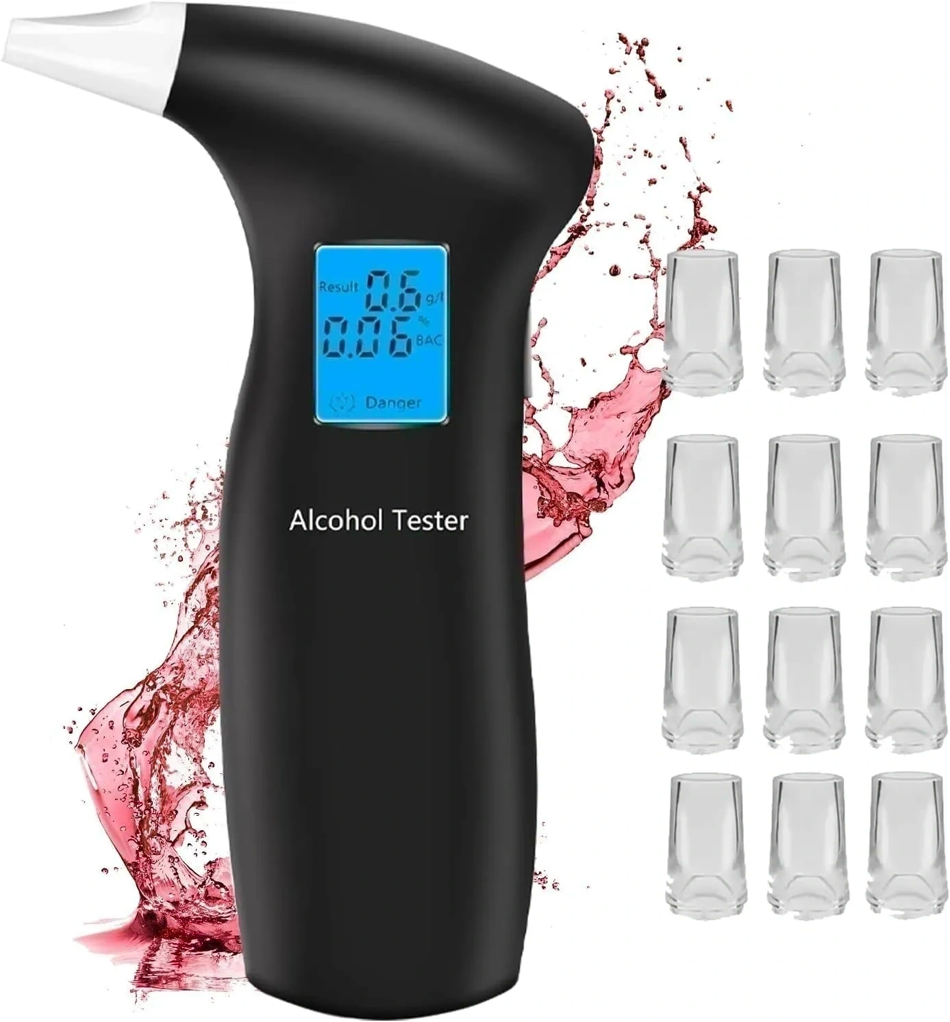 Bild von PUTAII Alkoholtester mit LCD Bildschirm und Halbleitersensor, inklusive 12 Mundstücken