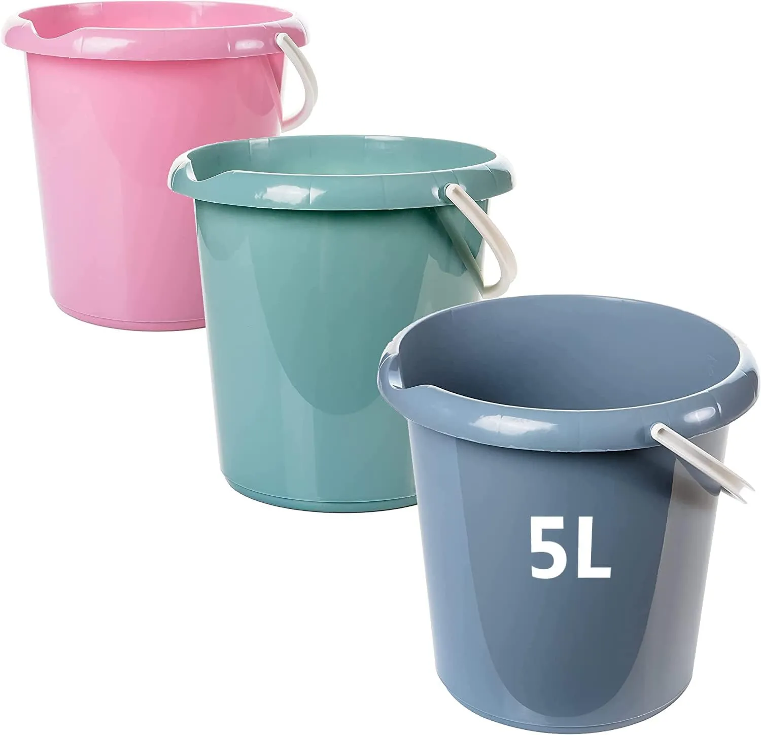 Bild von Putzeimer Set mit 3 Eimern à 5 Liter in stabilen Farben, lebensmittelecht und mit Ausguss, Made in EU