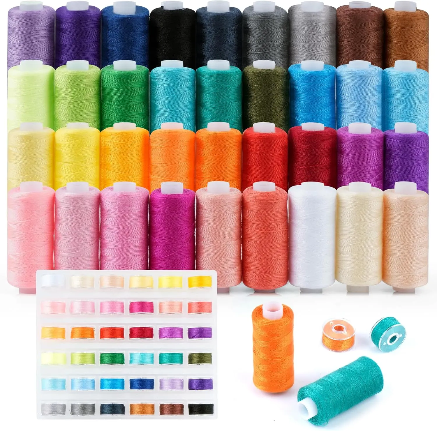 Bild von PUWOWYE Nähgarn Set mit 36 Farben und 36 Unterfadenspulen, jeweils 400 Yards pro Garnrolle