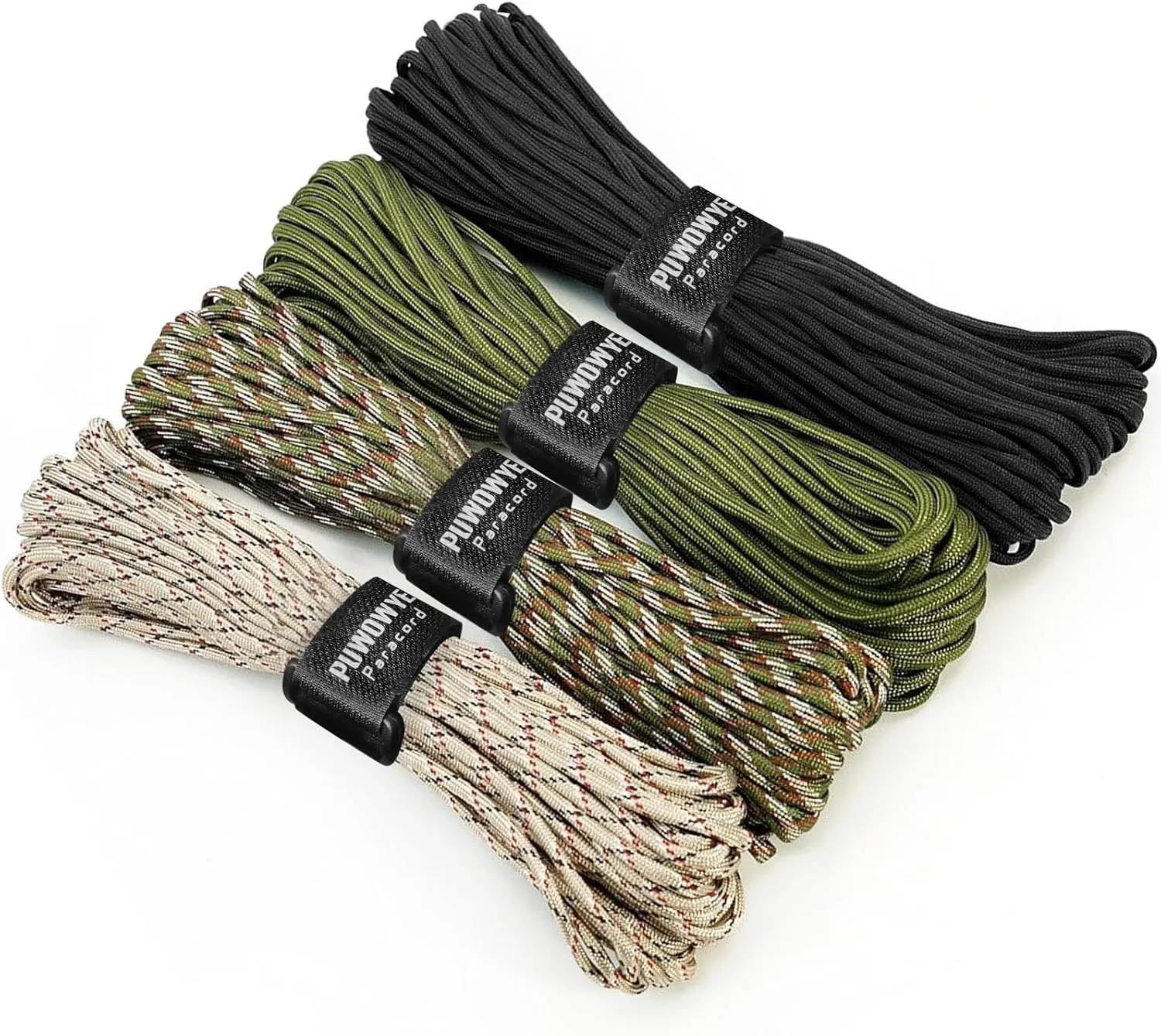 Bild von PUWOWYE Paracord Set mit 4 Schnüren à 40 Meter, 4 mm dick, aus 100% reißfestem Nylon, belastbar bis 250 kg, ideal für Outdoor und Camping
