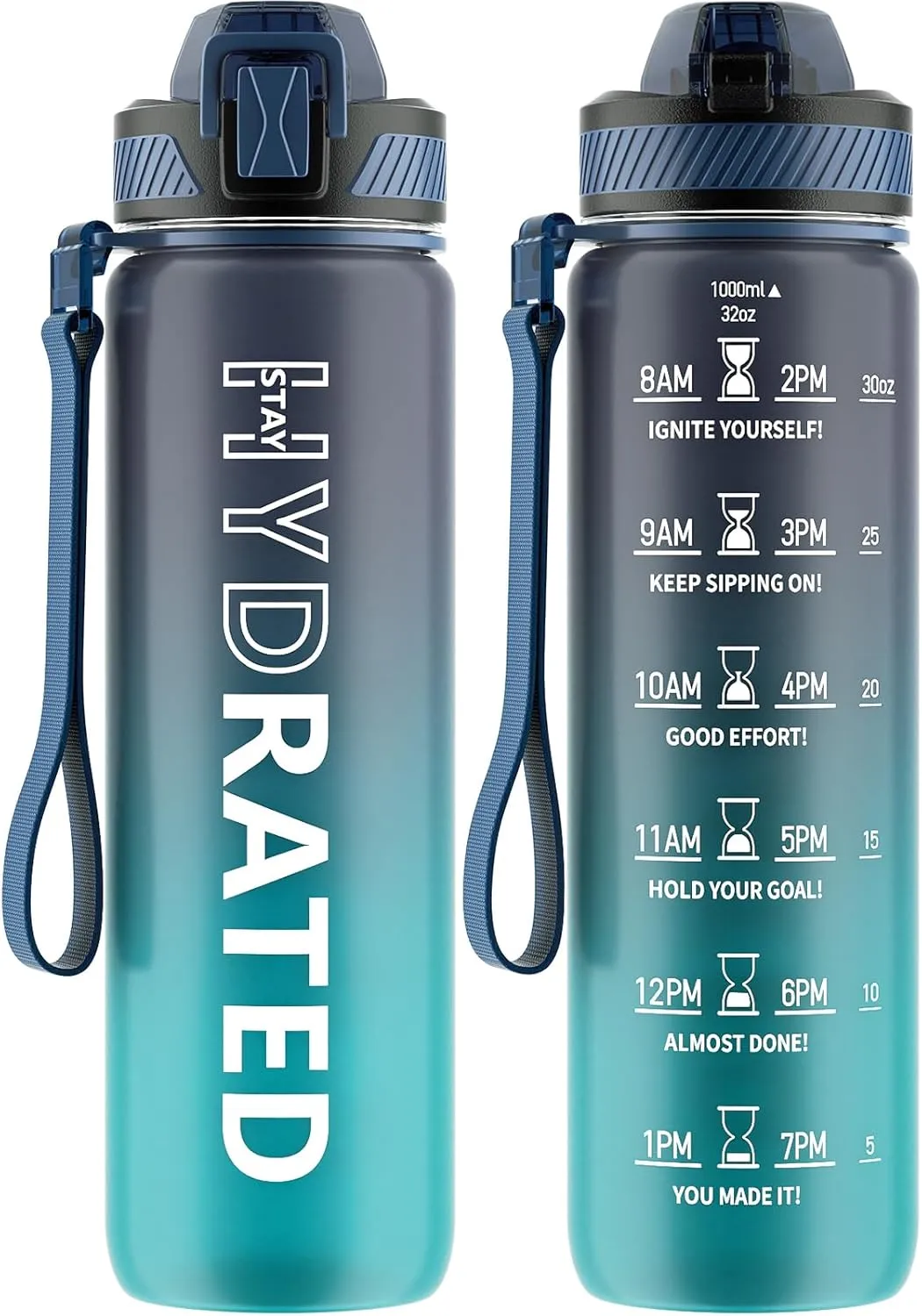 Bild von QLUR 1 Liter Trinkflasche aus BPA-freiem Tritan mit Strohhalm und Auslaufschutz, inklusive Zeitmarkierung und Bürste, ideal für Sport und Outdoor-Aktivitäten