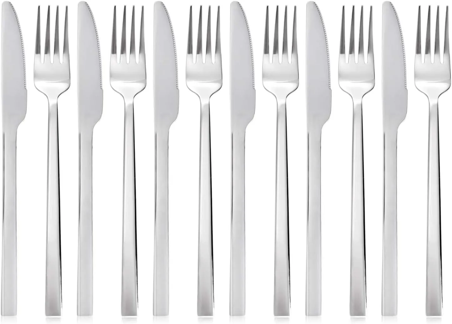 Bild von QUCHER 12-teiliges Besteckset aus Edelstahl mit 6 Messern und 6 Gabeln, spülmaschinenfest und pflegeleicht
