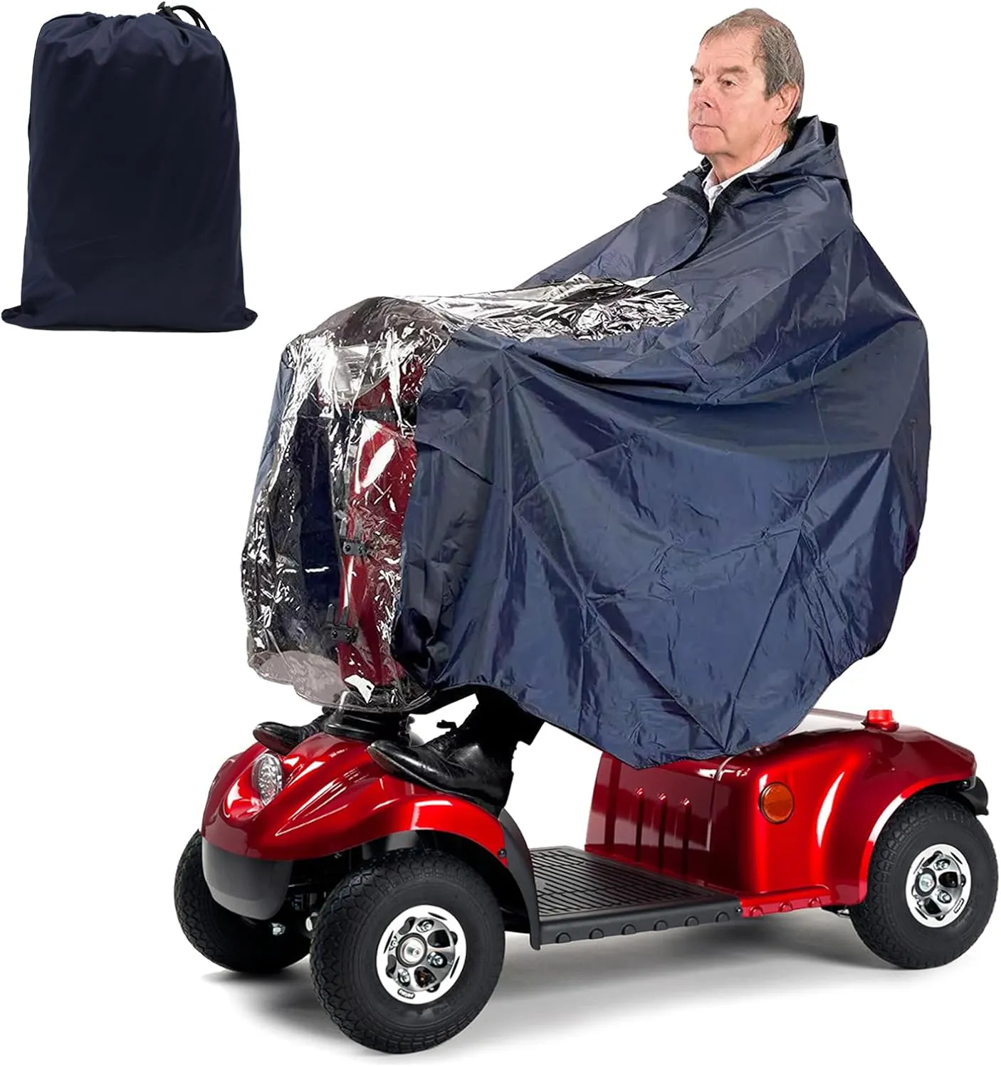 Bild von QUSLLIS Regenponcho für Elektromobile, 100% wasserdicht mit Aufbewahrungstasche und reflektierenden Streifen in Navy Blau