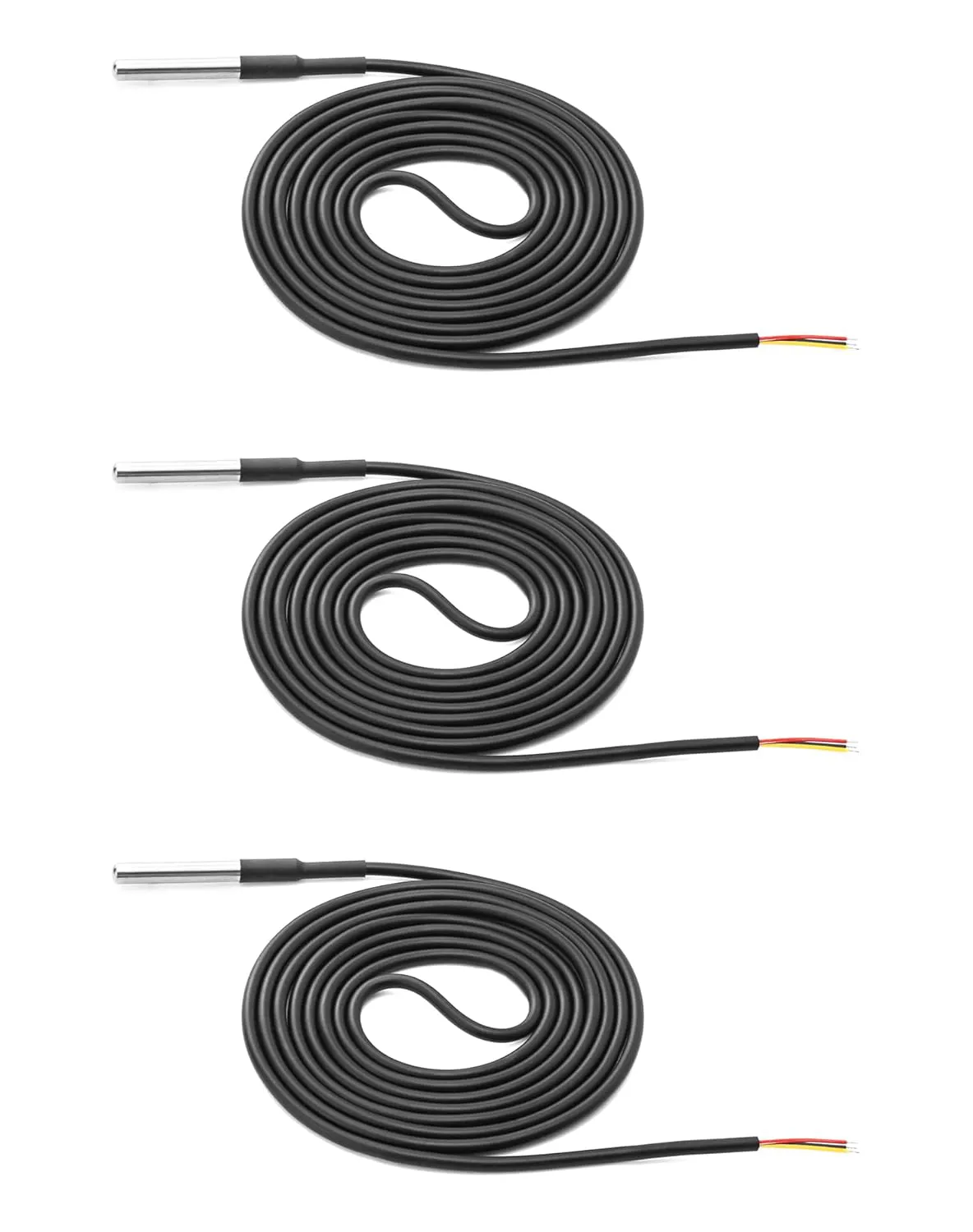 Bild von QWORK Temperaturfühler Set mit 3 Edelstahl-Sensoren und 2 m Kabel, Temperaturbereich von minus 55 bis plus 125 Grad Celsius