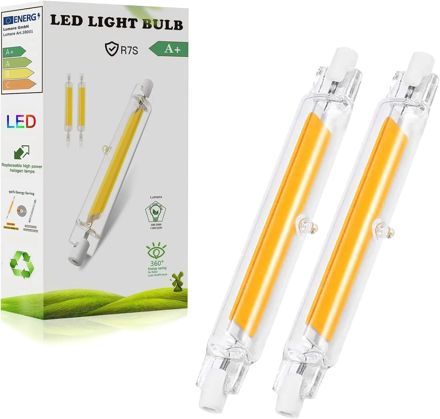 Bild von R7S LED Stablampen 20W 118mm dimmbar, Ersatz für 200W Halogen, naturweiß 4000K, 2000 Lumen, 360° Abstrahlwinkel, 2 Stück