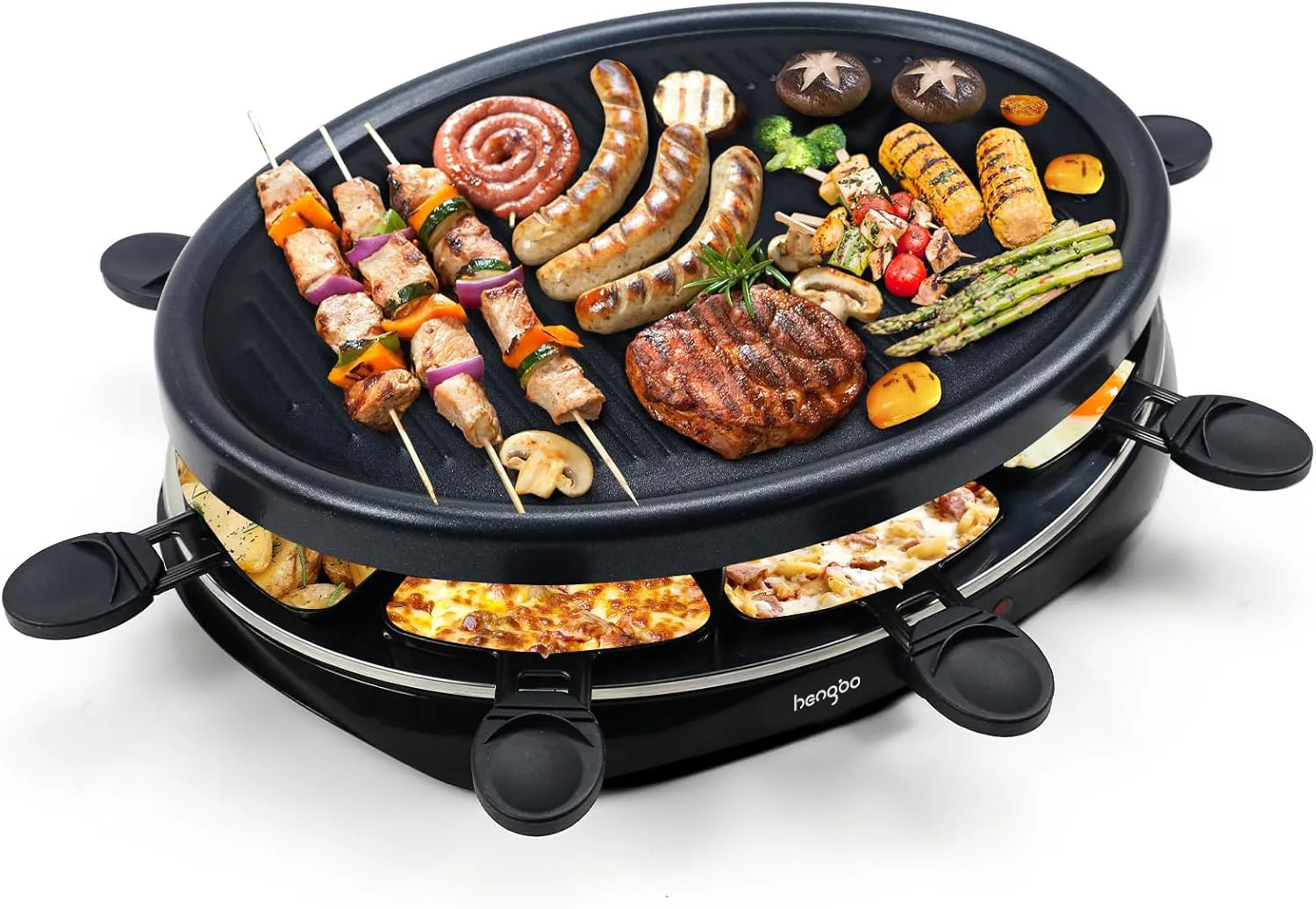 Bild von Raclette Grill für 8 Personen mit 8 Pfännchen, 2 Holzspateln und Antihaftbeschichtung, 1300 Watt
