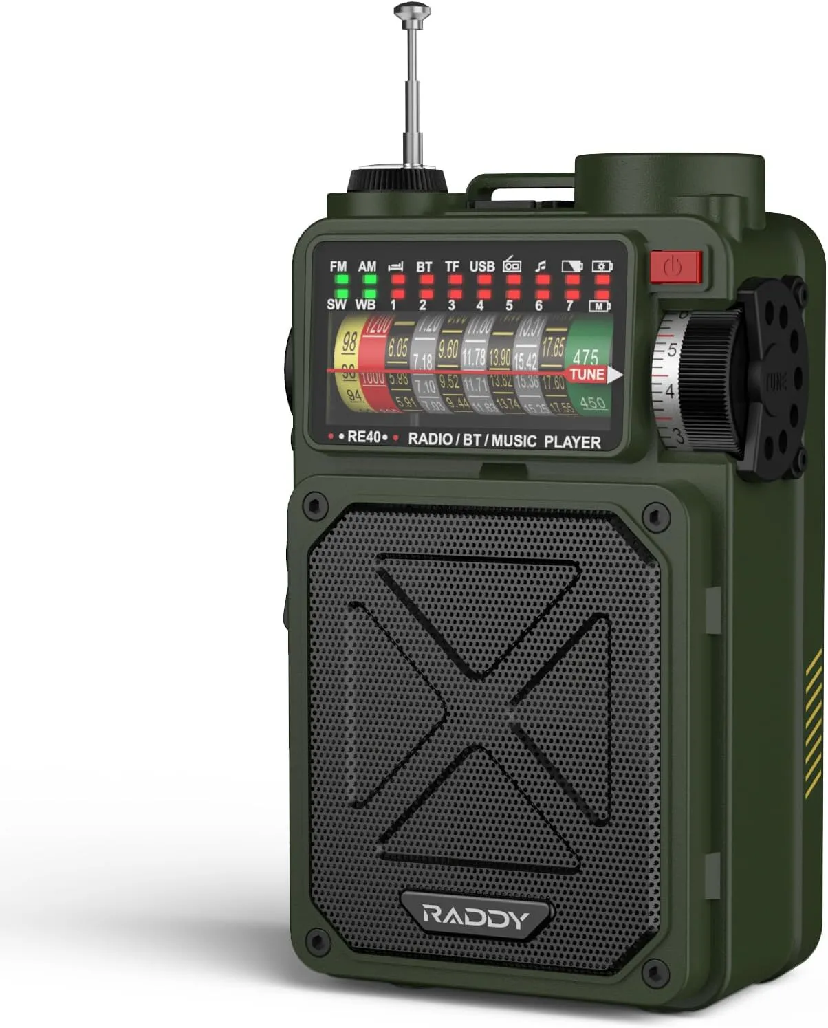 Bild von Raddy RE40 Kurzwellenradio mit FM, AM und SW Empfänger, 4000mAh Akku, Bluetooth Lautsprecher, Kurbelradio, Weißes Rauschen, SOS-Funktion und Unterstützung für USB und Micro SD Karte