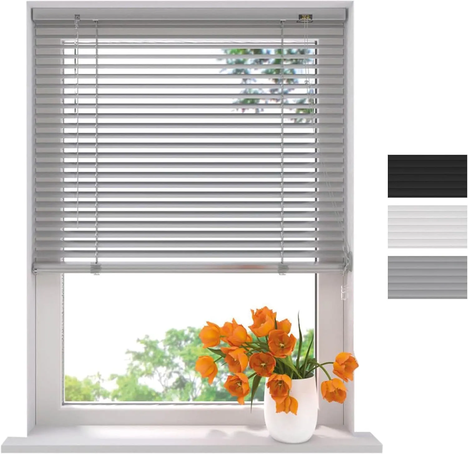 Bild von RADECO Aluminium Jalousie in Silber mit 200 x 175 cm und 25 mm Lamellen, geeignet für Fensterbreiten von 40 bis 220 cm