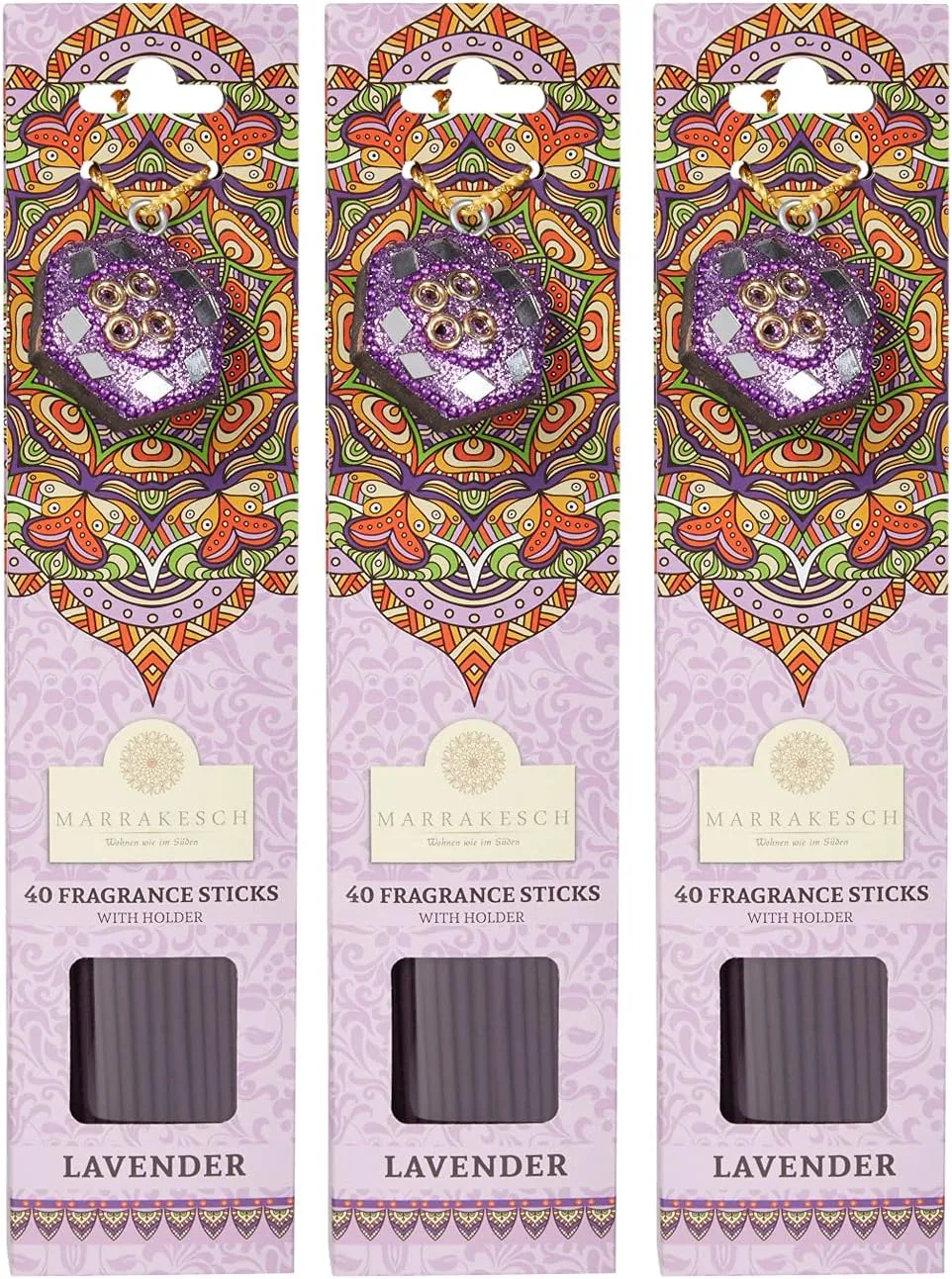 Bild von Räucherstäbchen Set mit 120 Lavendelstäbchen aus Indien und 3 runden Haltern