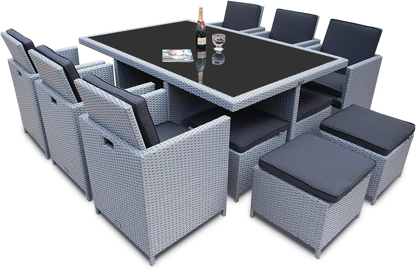 Bild von Ragnarök Möbeldesign Heimdall Premium PolyRattan Essgruppe aus Aluminium in Platinum Grau mit 8 Jahren Garantie