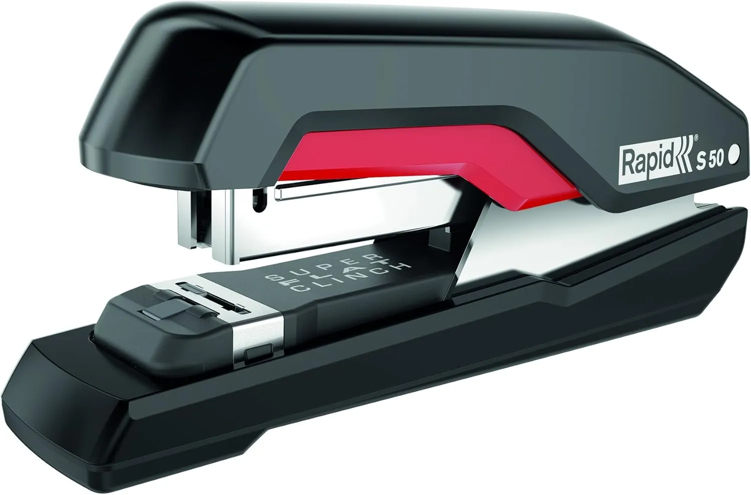 Bild von Rapid Tacker S50 mit 50 Blatt Kapazität in Schwarz und Rot, ergonomisches Design aus Kunststoff