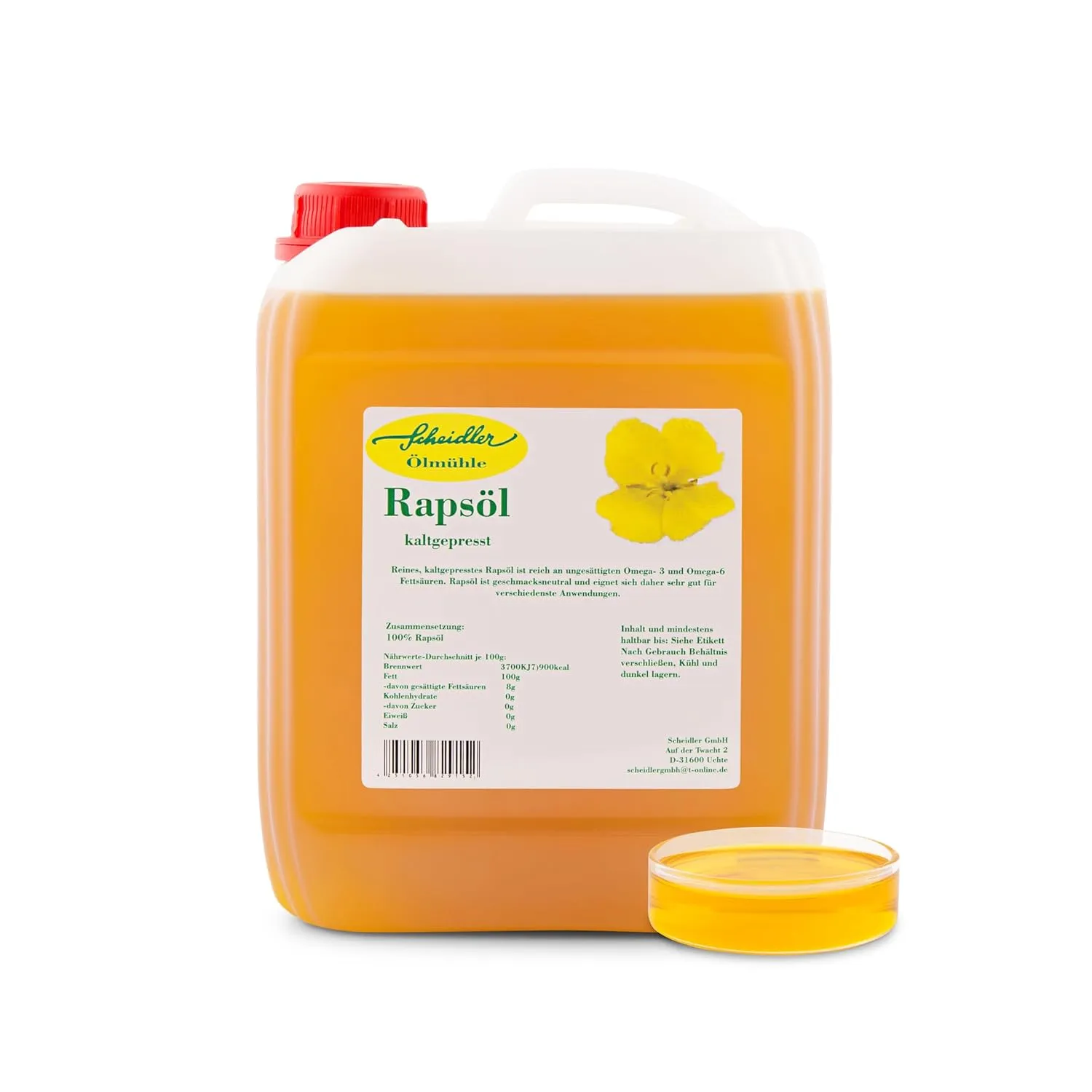 Bild von Rapsöl 100 Prozent kaltgepresst im 5 Liter Kanister