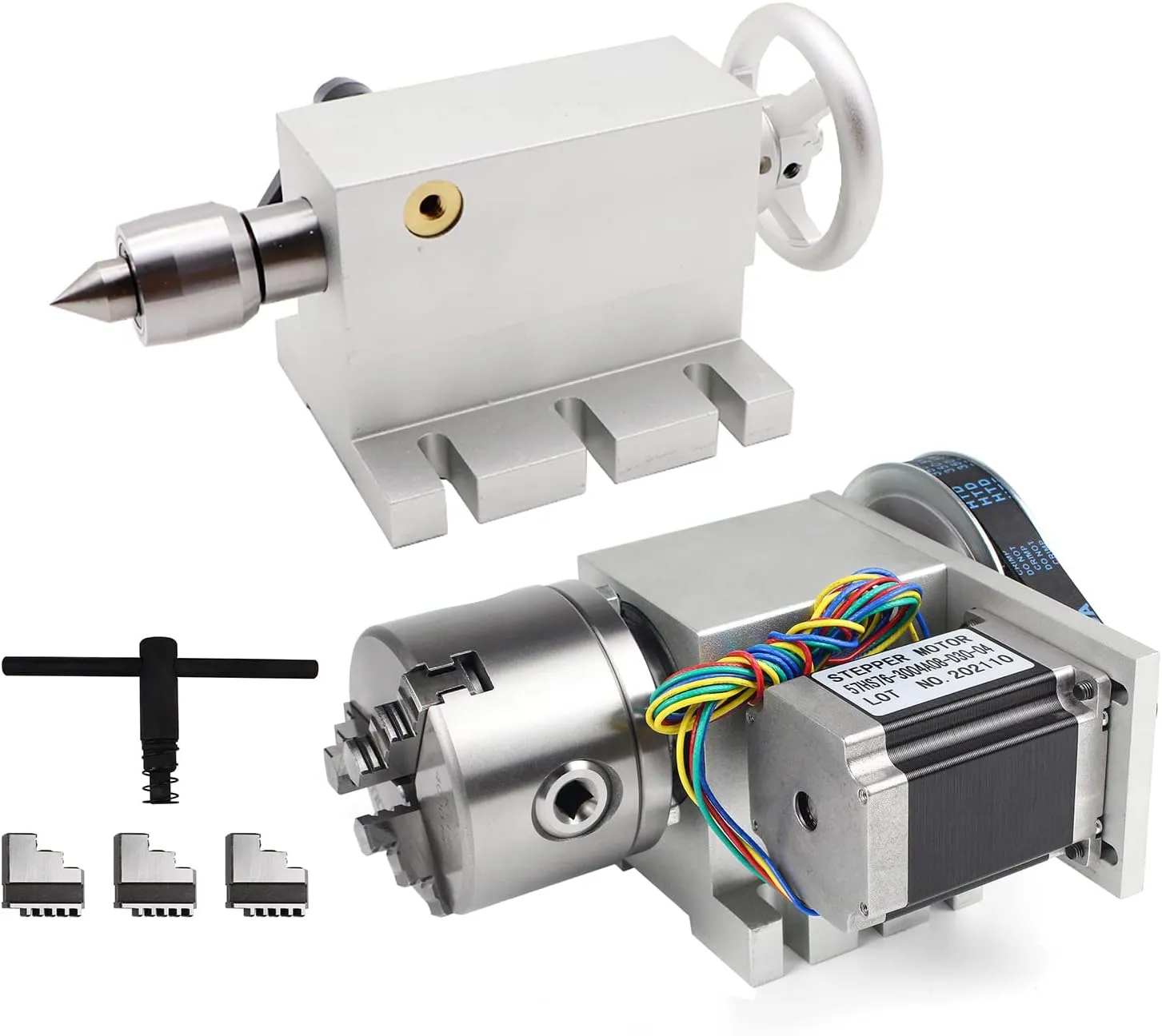Bild von RATTMMOTOR CNC Drehachse K11 mit 80 mm Hohlschaft und 3-Backenfutter, Untersetzungsverhältnis 6:1, inklusive 65 mm Reitstock