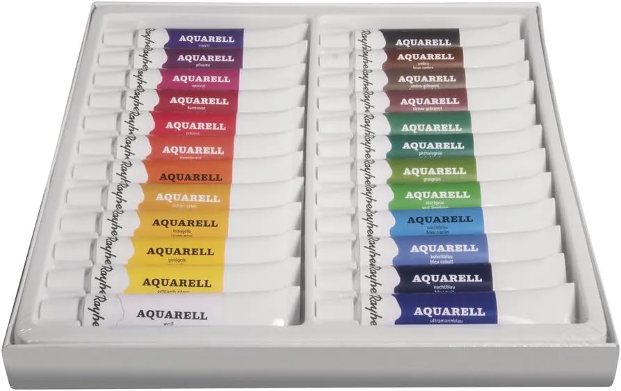 Bild von Rayher Künstler-Aquarellfarben Set mit 24 Farben und 12 ml Tuben, ideal für verschiedene Maloberflächen