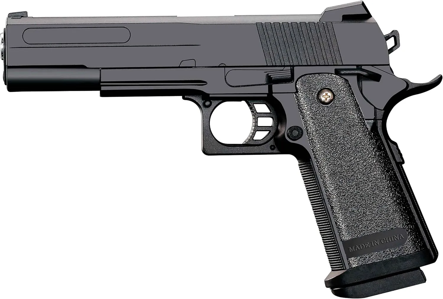 Bild von Rayline RV19 Softair Pistole aus Vollmetall im Maßstab 1:1, 23 cm lang, 530 g schwer, Kaliber 6 mm, schwarz, unter 0,5 Joule, für ab 14 Jahre