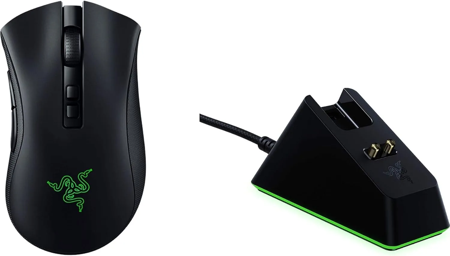 Bild von Razer DeathAdder V2 Pro Wireless Gaming Maus mit Ladestation in Schwarz, ausgestattet mit HyperSpeed, 2. Generation optischen Schaltern, 20K Sensor und Speedflex Kabel