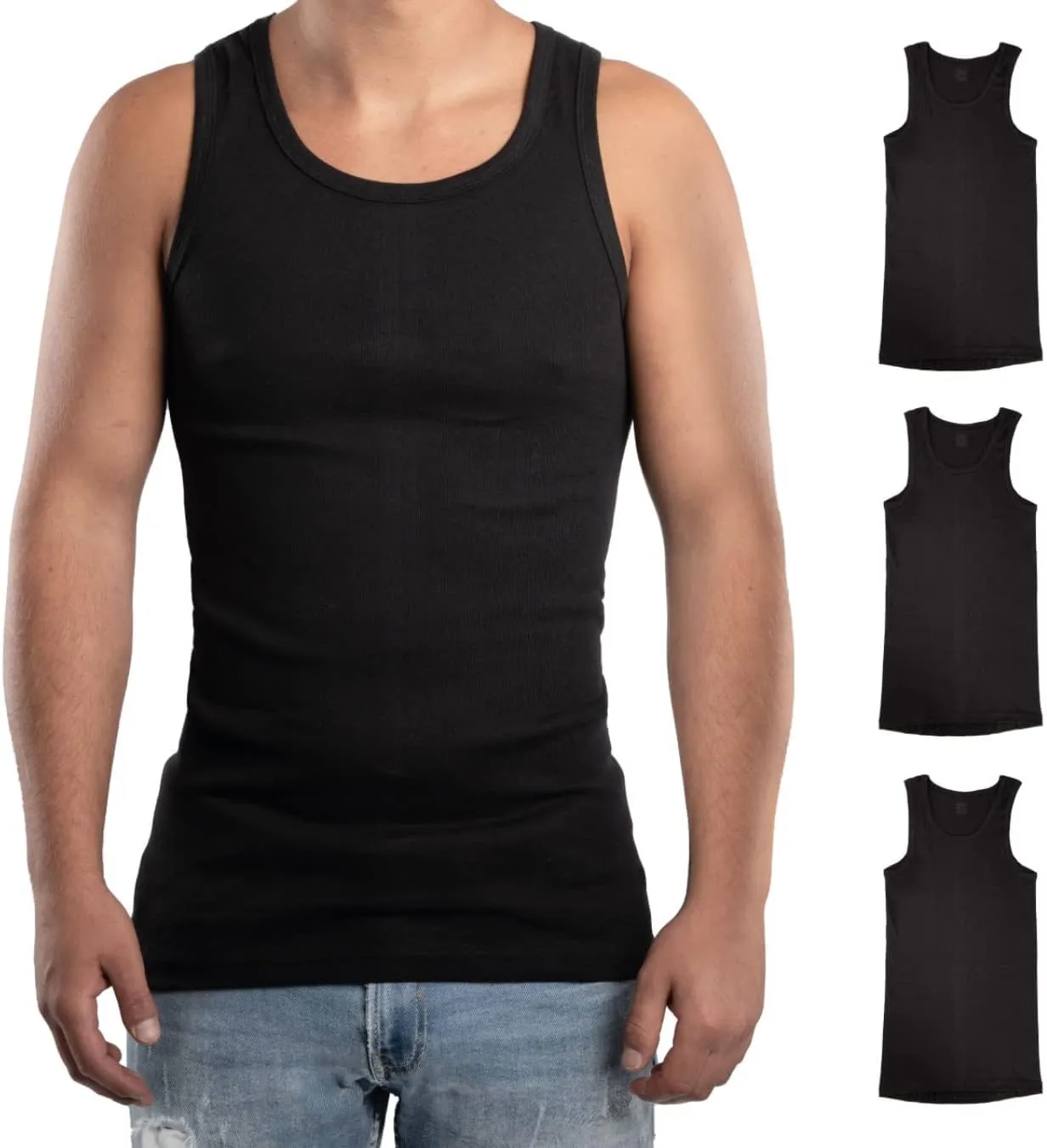 Bild von RØDER Premium 3er Pack Herren Unterhemden aus 100% gekämmter Baumwolle in Weiß und Schwarz, erhältlich in den Größen S bis 3XL