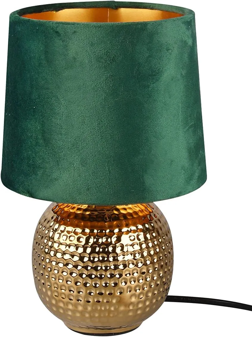 Bild von Reality Leuchten Tischleuchte Sophia mit goldfarbiger Keramik und Samtschirm in Grün oder Gold, 16 cm, E14 Fassung