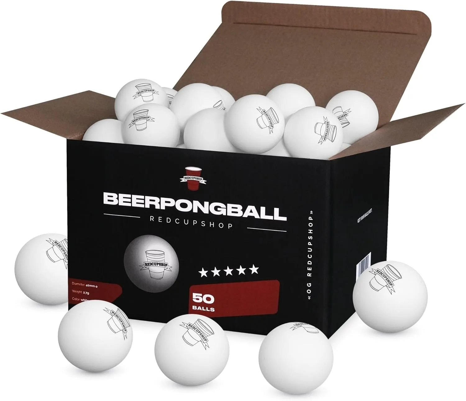 Bild von RedCupShop Beer Pong Bälle Set mit 50 hochwertigen Bällen für das Partyspiel Bier Pong in Wettkampfqualität