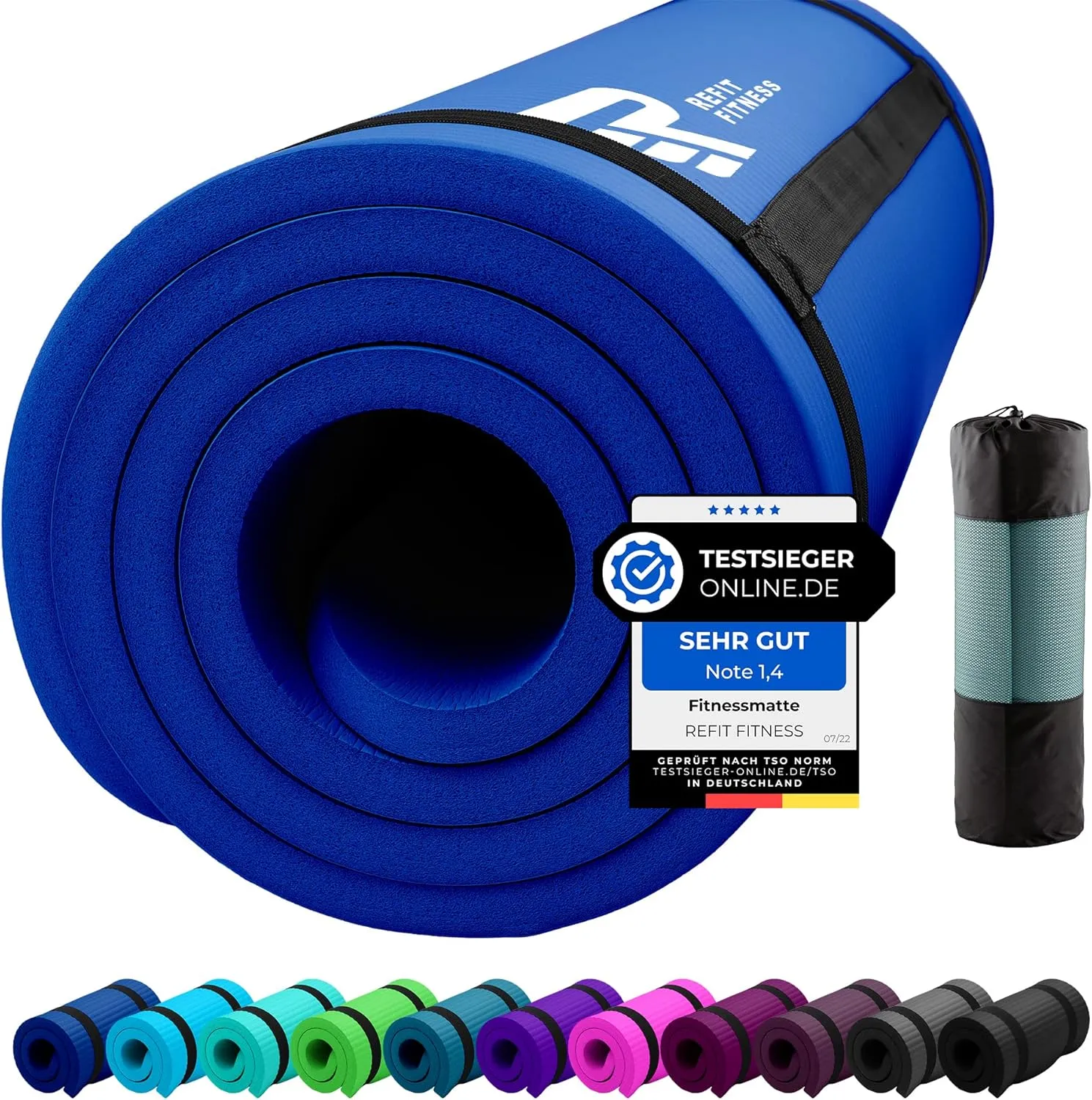 Bild von REFIT FITNESS Comfort-Max Sportmatte 190 x 60 cm mit 1,5 cm Dicke, rutschfest und mit Tragegurt, ideal für Yoga, Gymnastik und Pilates