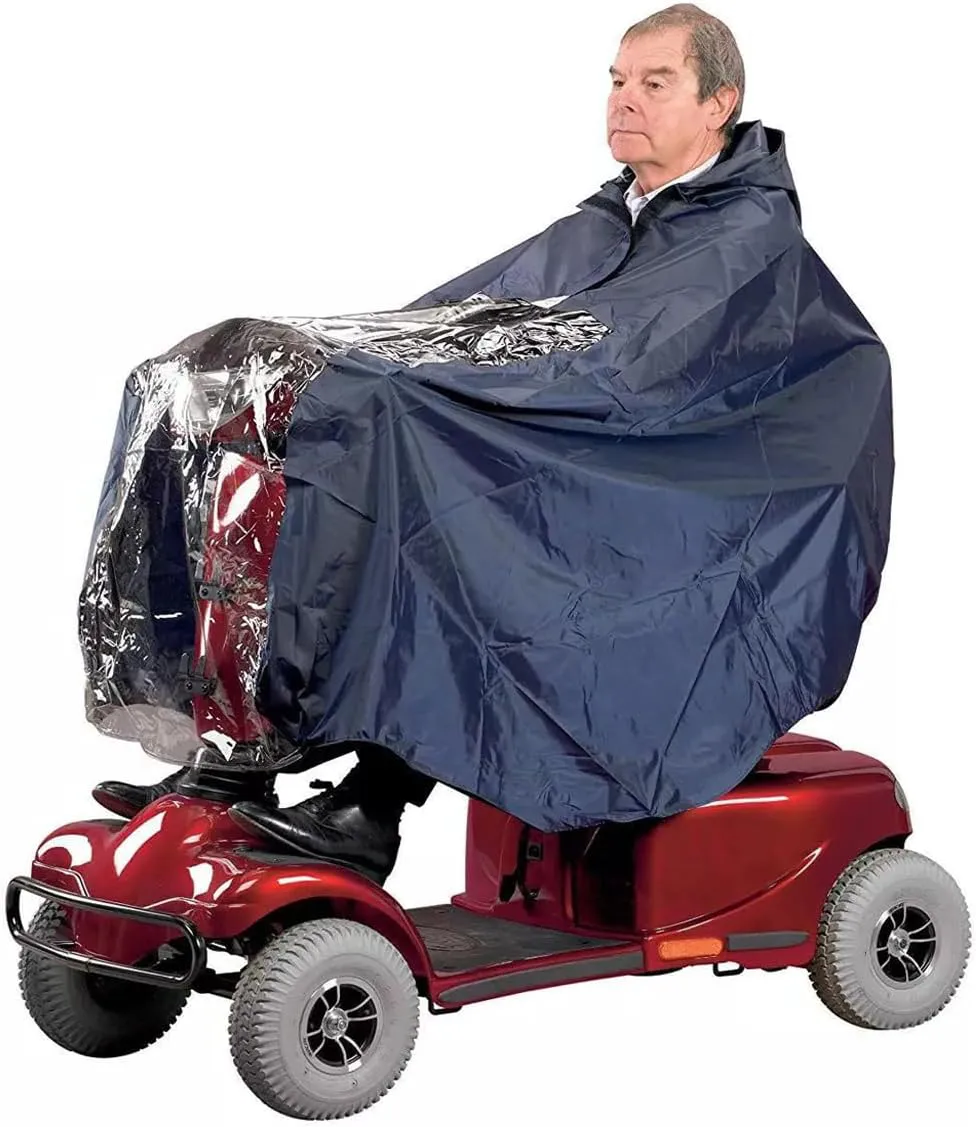Bild von Regenponcho für Elektrofahrzeuge und Rollstühle mit Kapuze und transparentem Panel, wind- und wasserdicht
