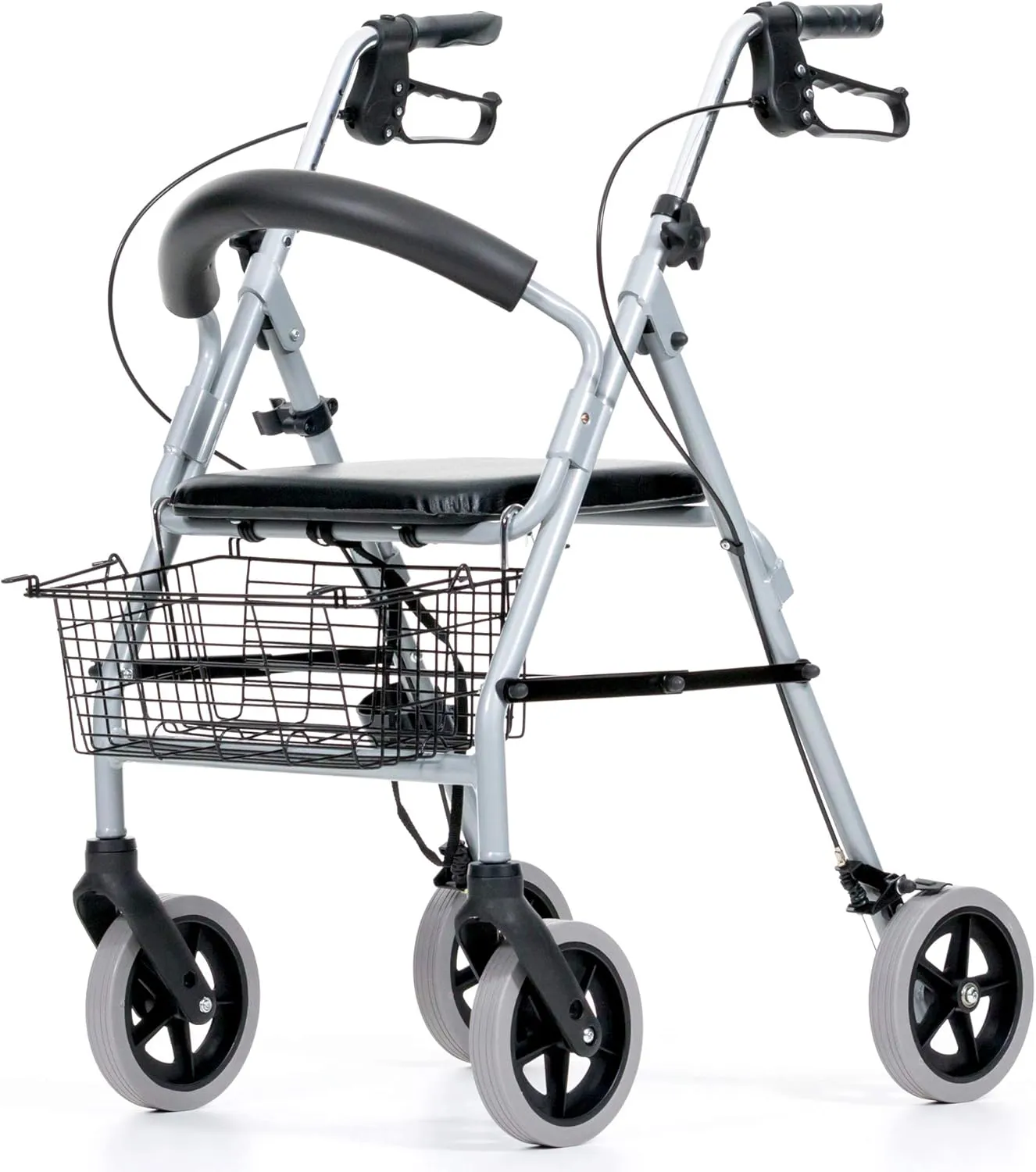 Bild von REHASHOP Vigeo Leichtgewichtrollator mit Korb, Stockhalter, Rückenlehne und pannensicheren Reifen