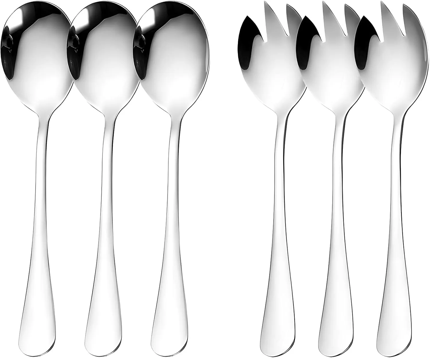 Bild von Reh:ncla 6-teiliges Salatbesteck Set aus Edelstahl mit poliertem Design, 20 cm große Servierlöffel und Salatgabeln, spülmaschinenfest