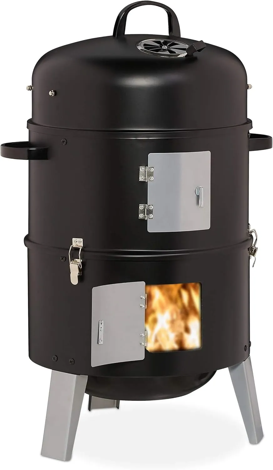 Bild von Relaxdays 3in1 Smoker zum Grillen, Räuchern und Garen, mit Thermometer und Luftabzug, Durchmesser 40 cm, aus schwarzem Stahl