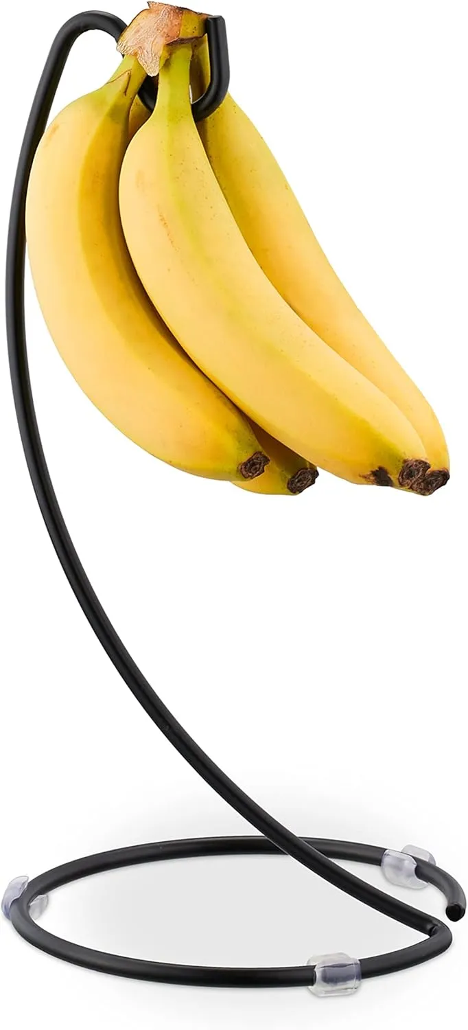 Bild von Relaxdays Bananenhalter aus Metall in Schwarz, 33 cm hoch und 17 cm tief, für die schonende Aufbewahrung von Bananen