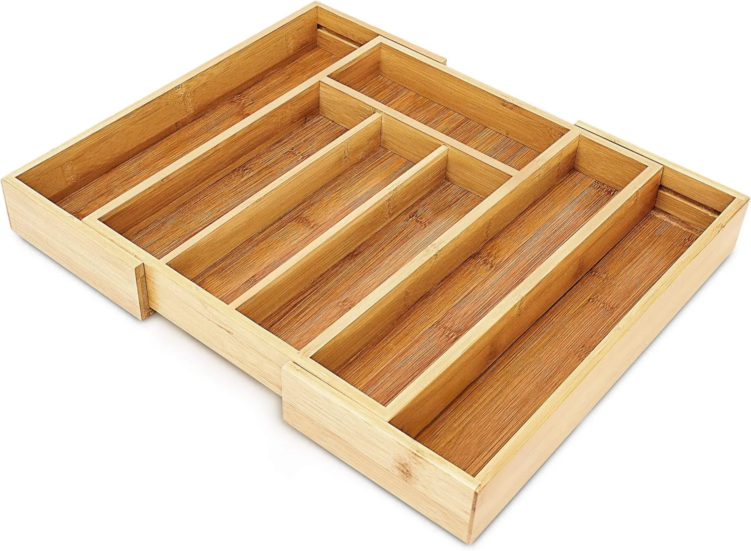 Bild von Relaxdays Besteckkasten aus Bambus mit ausziehbarem Einsatz und 5 bis 7 Fächern, Maße ca. 5 x 42,7 x 34 cm, pflegeleicht und geeignet für alle Schubladen