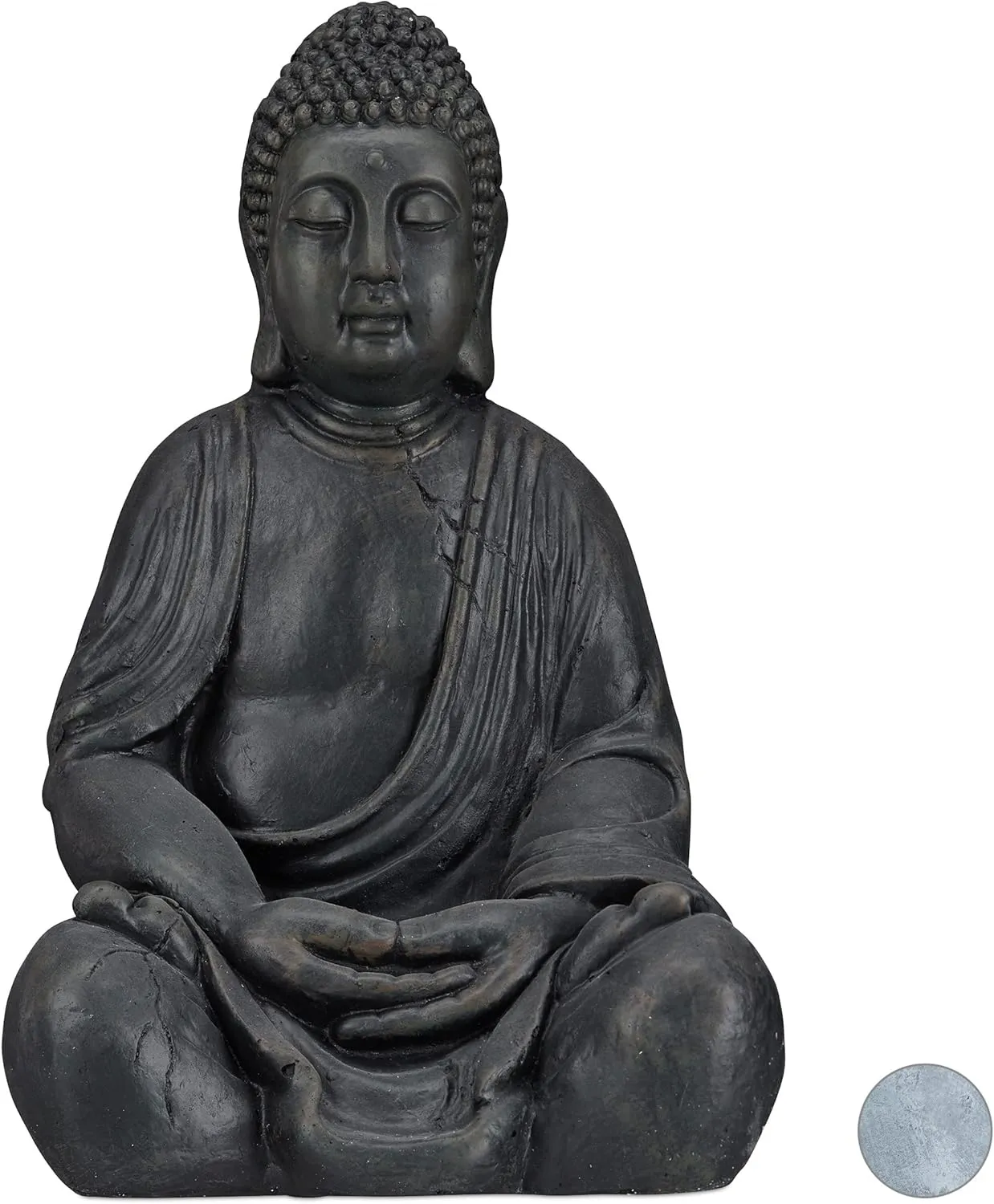 Bild von Relaxdays Buddha Figur sitzend in XL Größe, 50 cm hoch, dunkelgrau, für Garten und Feng Shui Deko