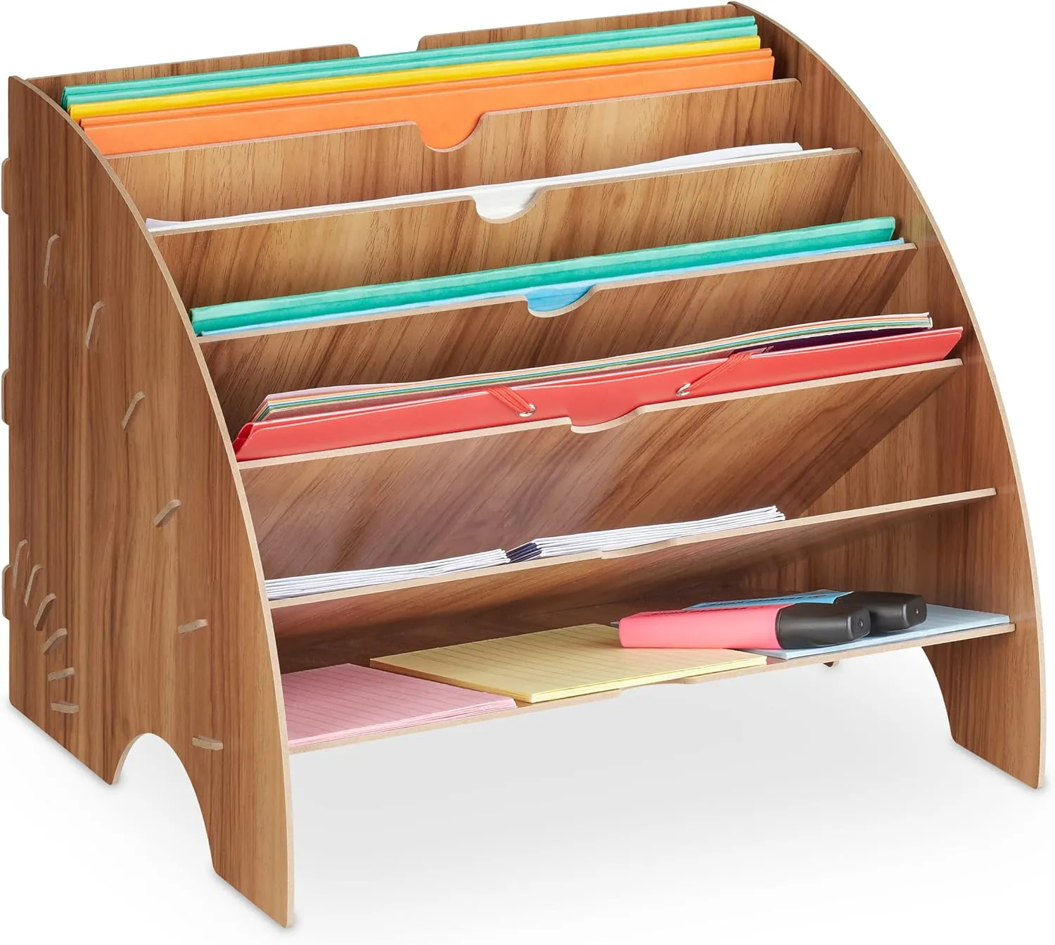 Bild von Relaxdays Dokumentenablage mit 6 Fächern für DIN A4, Maße 27 x 34 x 27 cm, braun, ideal für Büro und Schule