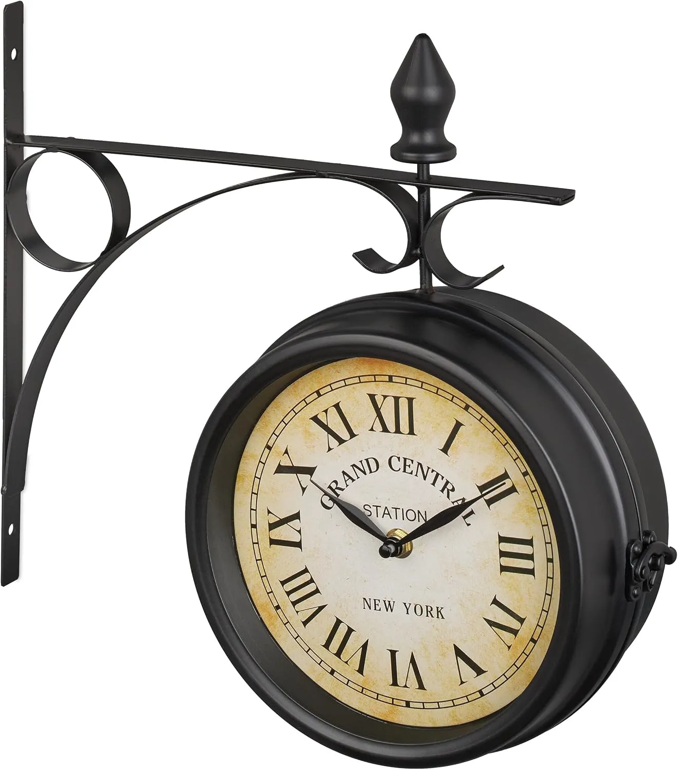 Bild von Relaxdays doppelseitige Bahnhofsuhr im Retro Design New York in Schwarz mit analogen Ziffern und einer Größe von 33 x 34 x 10 cm
