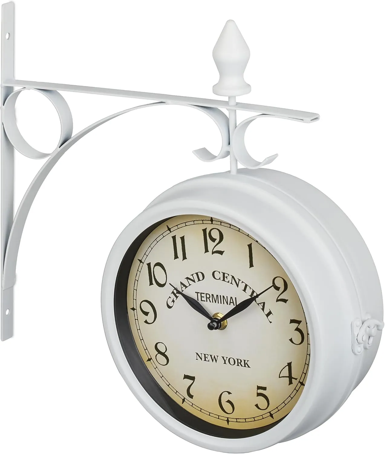 Bild von Relaxdays doppelseitige Bahnhofsuhr im Retro New York Design, analog, 34 x 35 x 10 cm, weiß