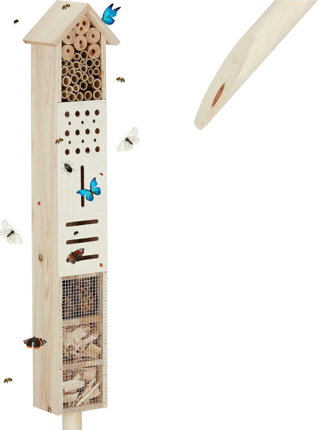 Bild von Relaxdays Insektenhotel aus Holz mit Erdspieß, 148 cm hoch, für Wildbienen und andere Nützlinge