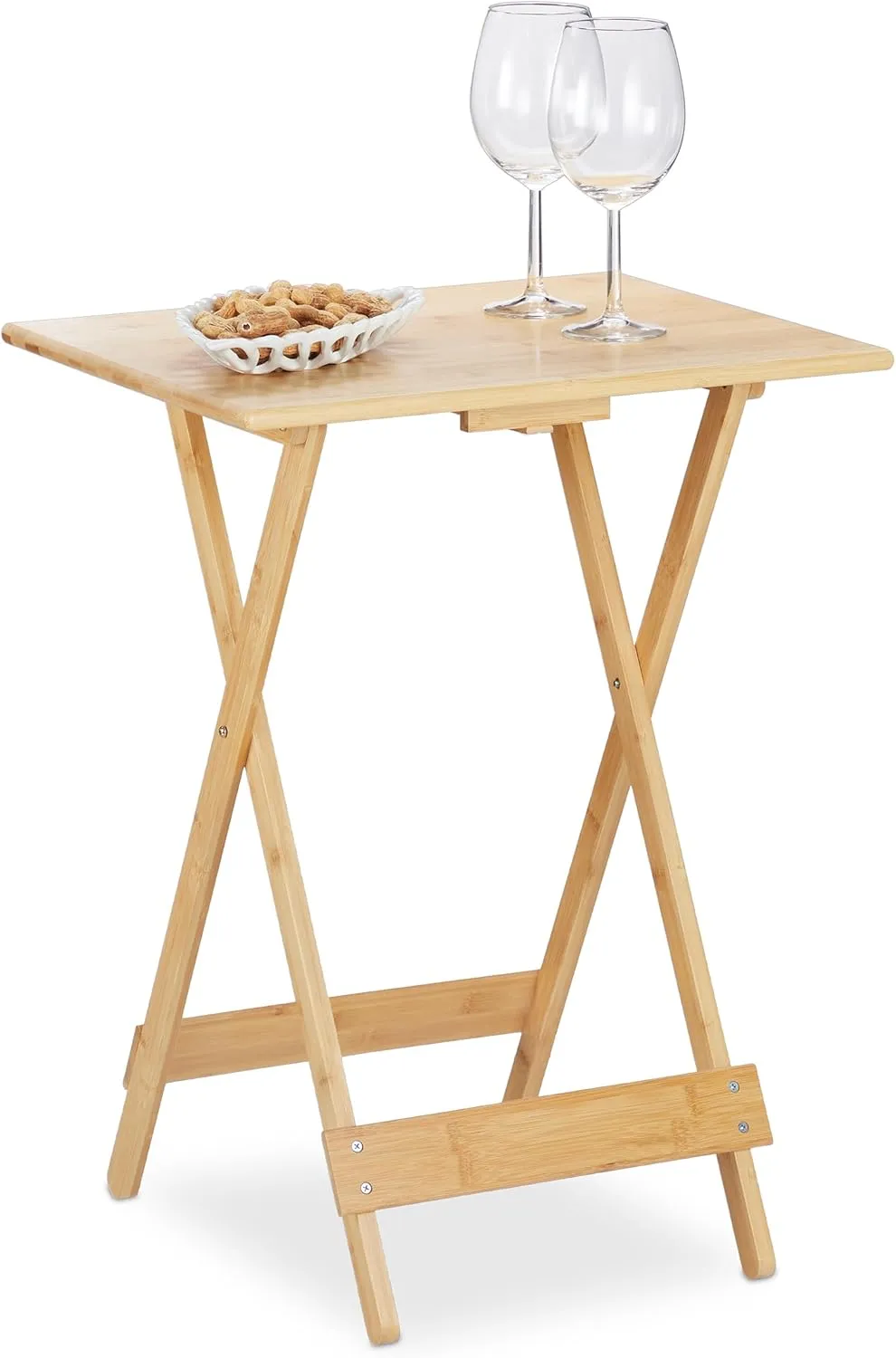 Bild von Relaxdays Klapptisch aus Bambus in Natur mit den Maßen 63,5 x 48 x 38 cm, ideal für Wohnzimmer, Balkon und Terrasse